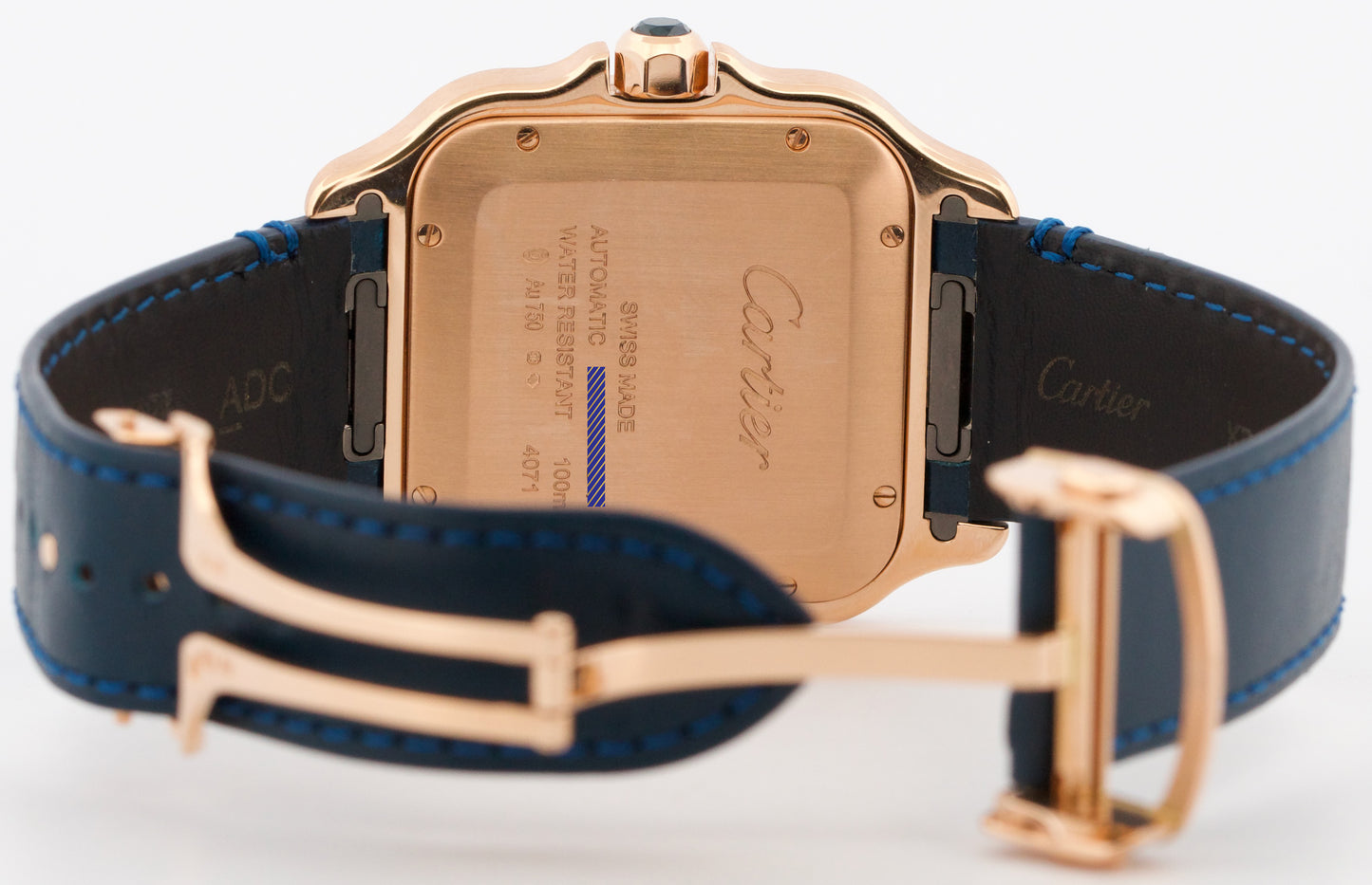 NEW 2024 PAPERS Cartier Santos 39.8mm 18K Gold BLUE Leather 4071 WGSA0019 BOX