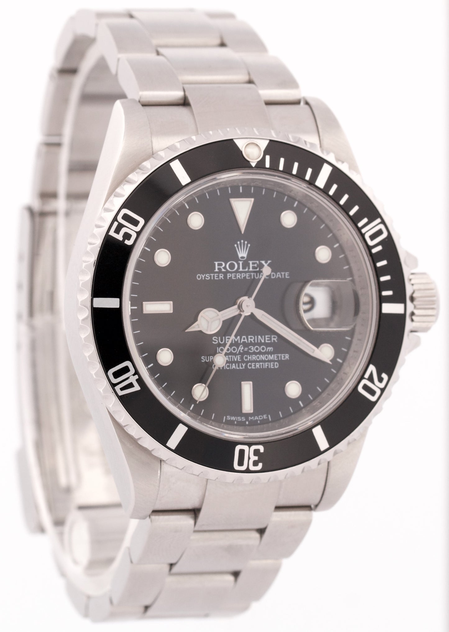 Rolex Submariner Date 40mm REHAUT Black Stainless Steel NO-HOLES Watch 16610 BOX