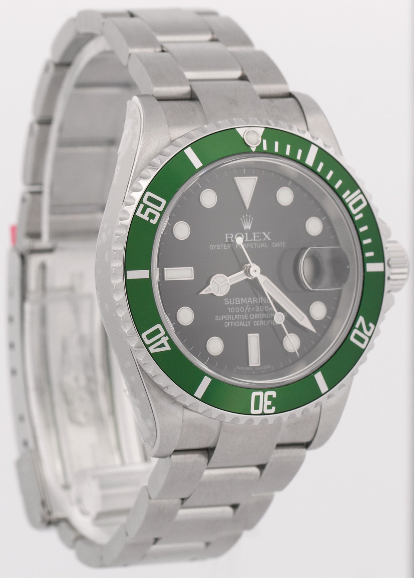 NOS STICKERED Rolex Submariner Date KERMIT Green Steel 40mm 16610 Watch BOX