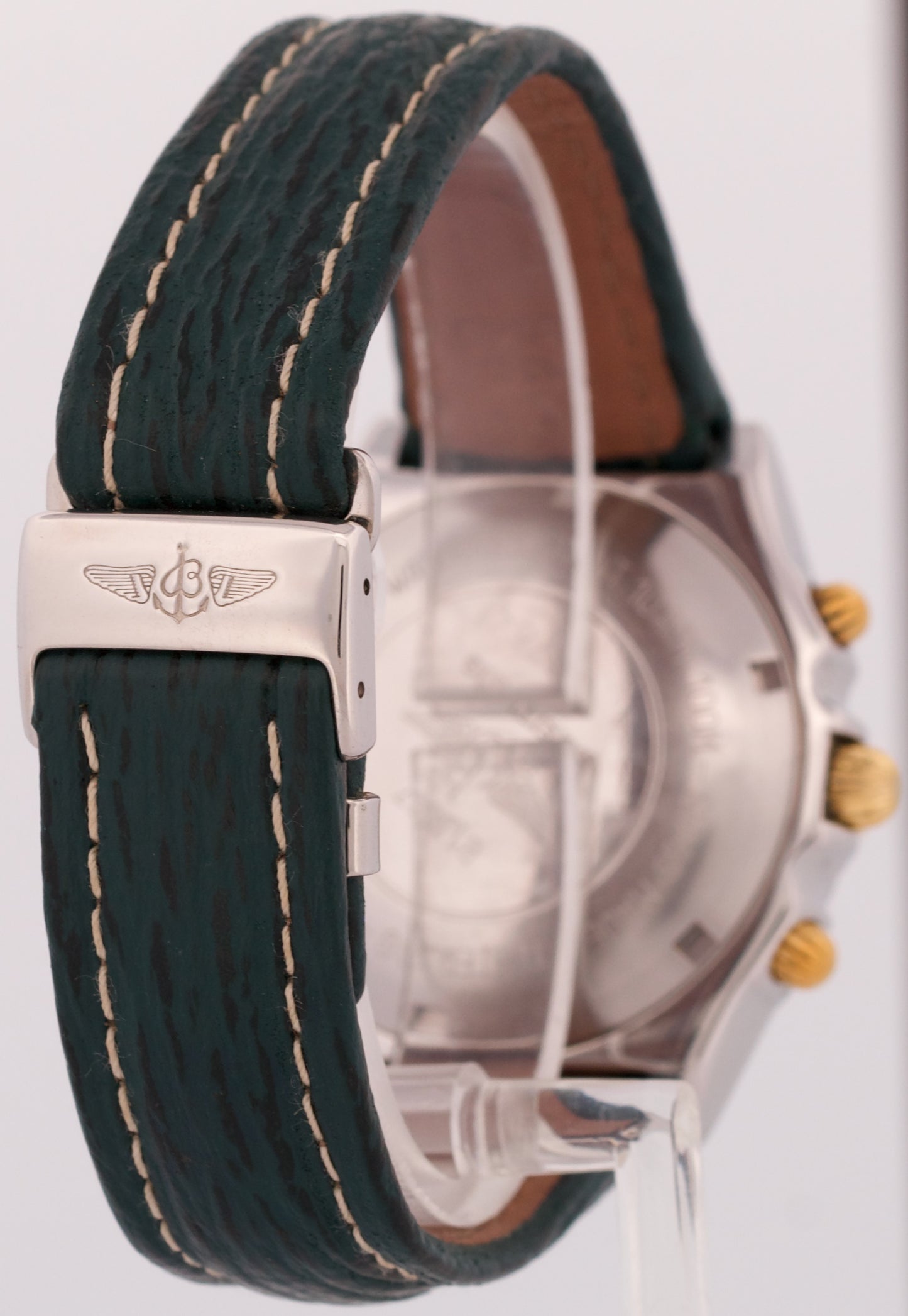 Breitling Chronomat Two-Tone 18k Gold Steel GREEN 39mm Leather Date B13047 Watch