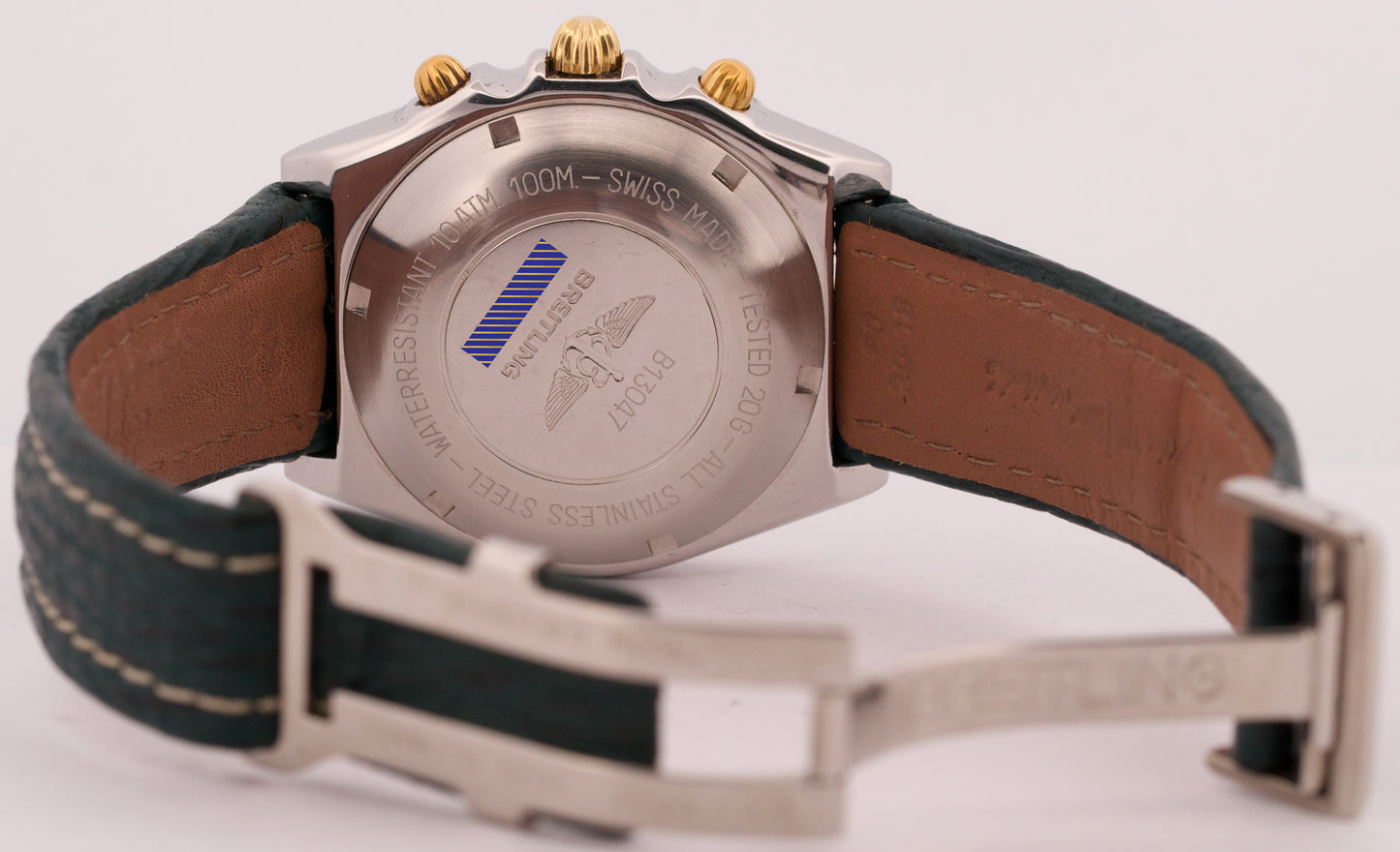 Breitling Chronomat Two-Tone 18k Gold Steel GREEN 39mm Leather Date B13047 Watch