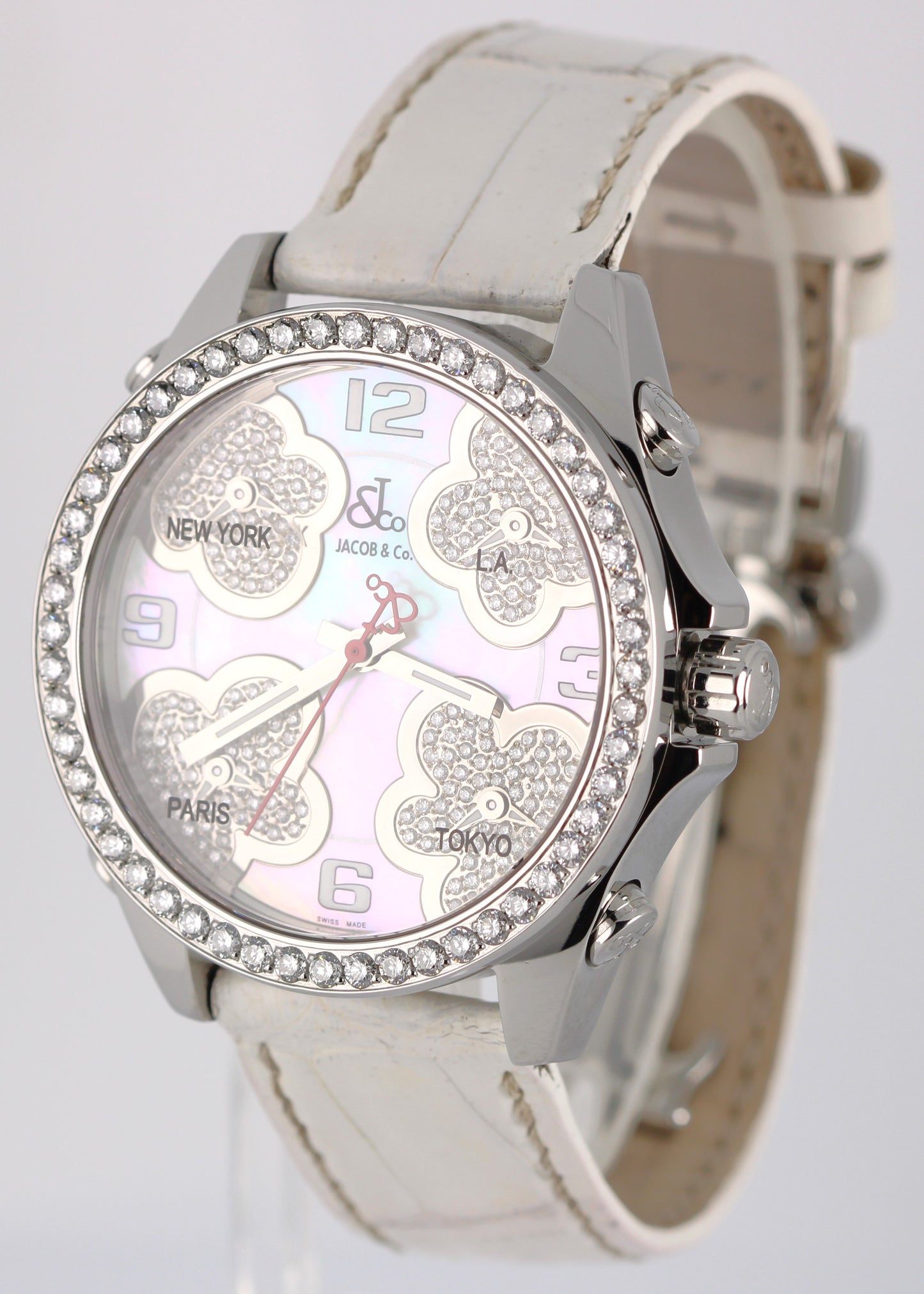 Jacob & Co Five Time Zone PAPERS Mother of Pearl DIAMOND 40mm JCMATH12 Watch BOX