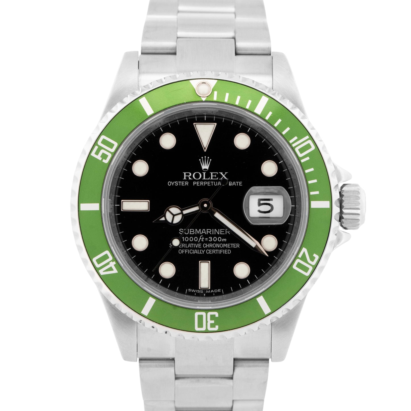 MINT 2009 PAPERS Rolex Submariner Date 40mm KERMIT Green Stainless 16610 LV BOX