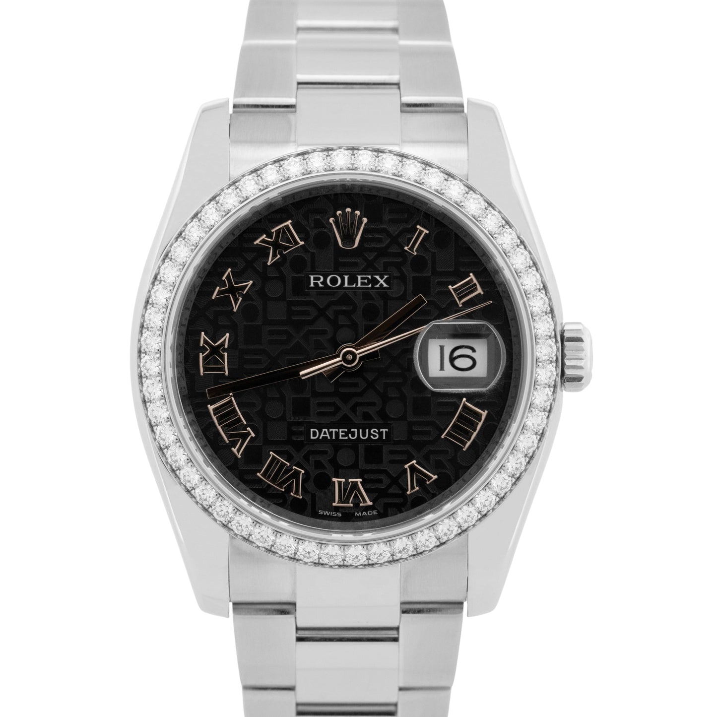 MINT Rolex DateJust Black Jubilee 36mm DIAMOND BEZEL Oyster Steel Watch 116244