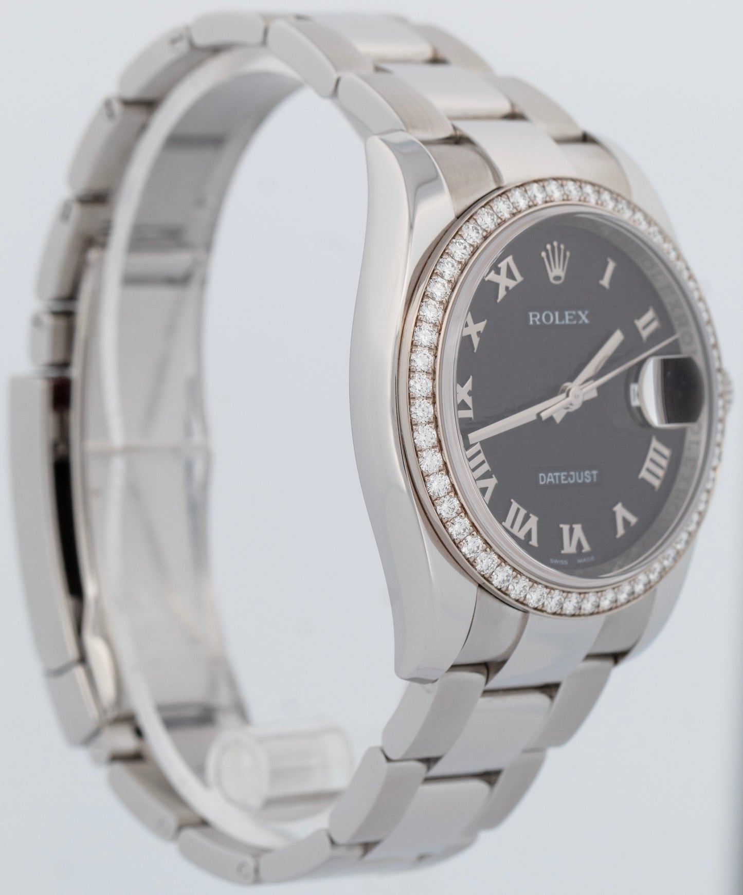 MINT Rolex DateJust Black Jubilee 36mm DIAMOND BEZEL Oyster Steel Watch 116244