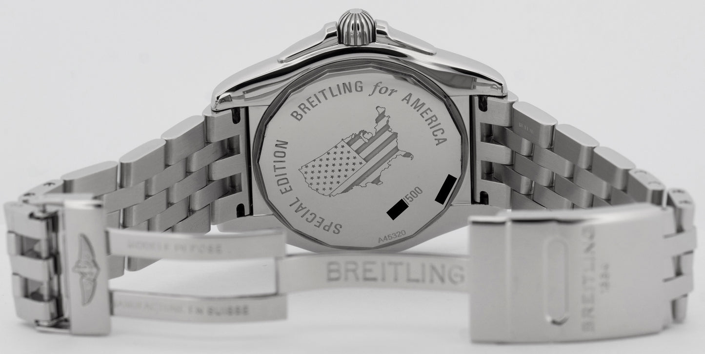 PAPERS Breitling Galactic 44mm Stainless Steel Black Date Watch A45320 BOX