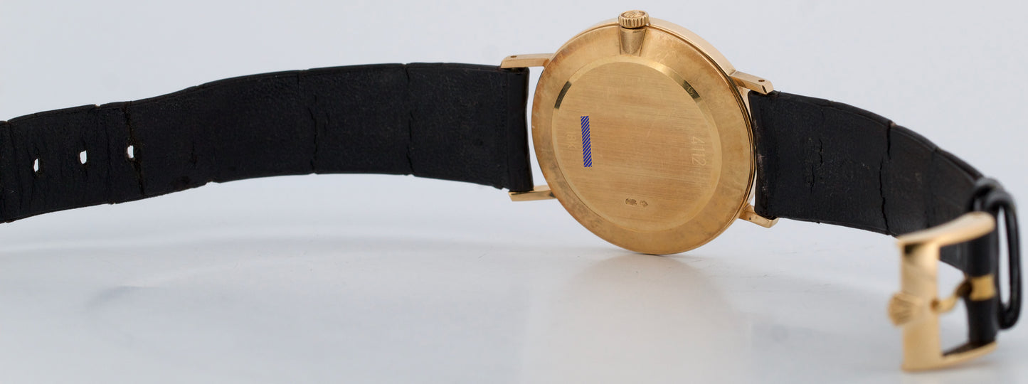 Rolex Cellini WHITE ROMAN 18K Yellow Gold Manual Black Leather 32mm 4112 Watch