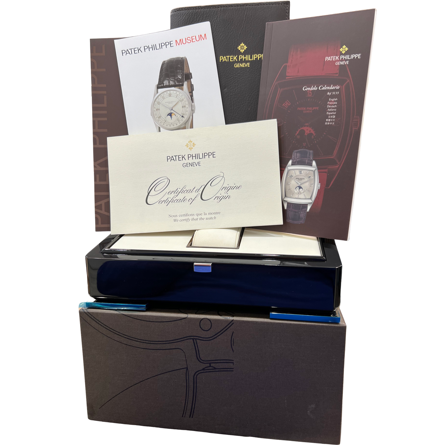 PAPERS Patek Philippe Gondolo Calendario 18k White Gold 51mm 5135G Watch BOX