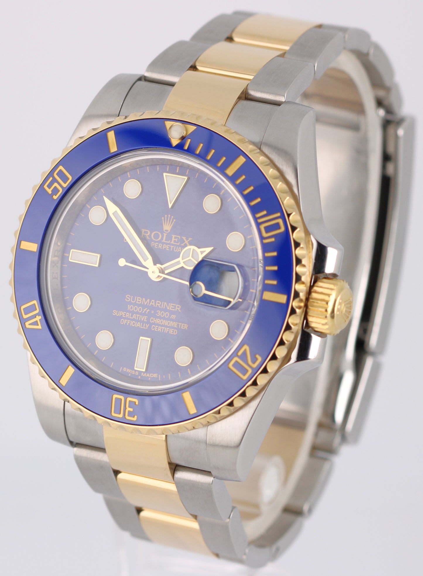 Rolex Submariner Date 18K Yellow Gold Steel BLUE 40mm 116613LB Ceramic Watch
