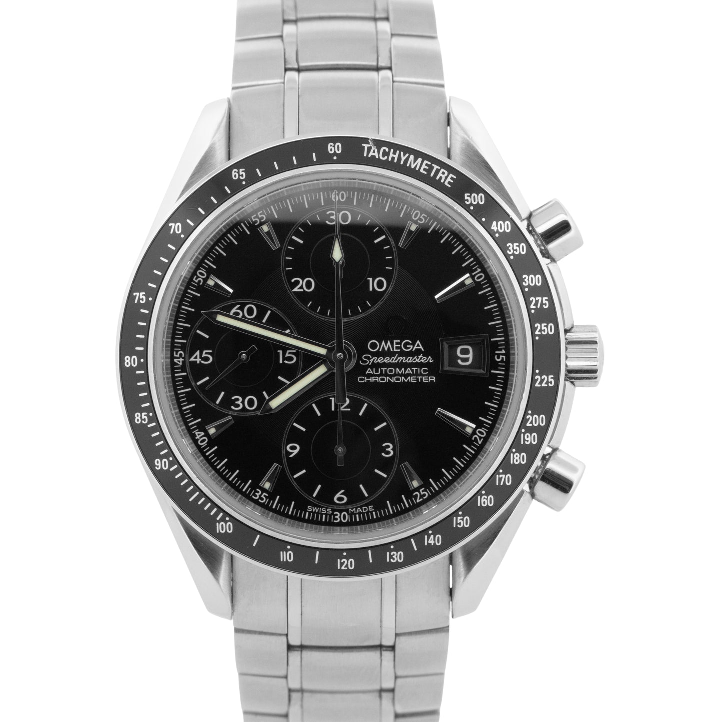 PAPERS Omega Speedmaster Date Black 40mm Chronograph Steel Watch 3210.50.00 BOX