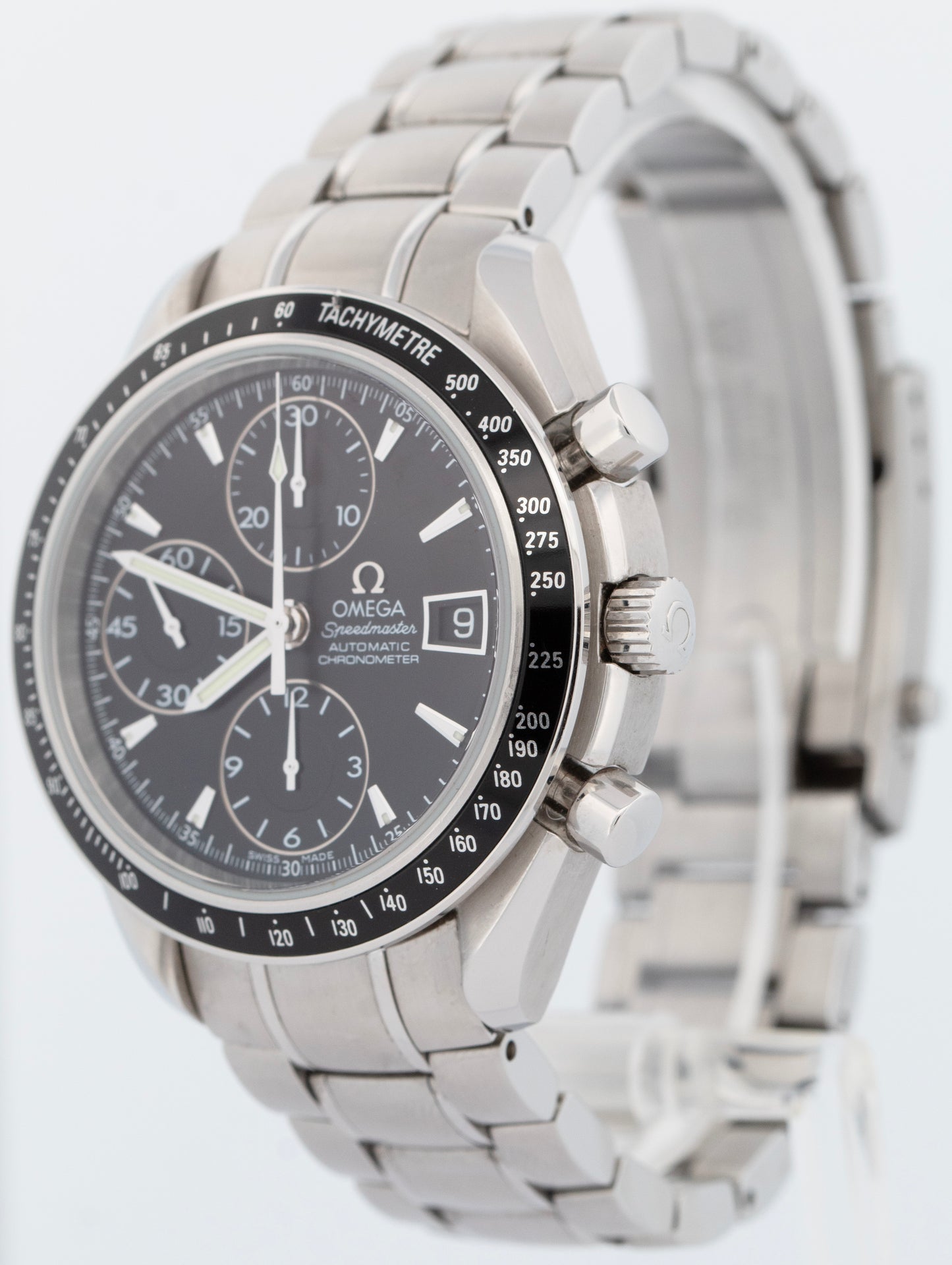 PAPERS Omega Speedmaster Date Black 40mm Chronograph Steel Watch 3210.50.00 BOX