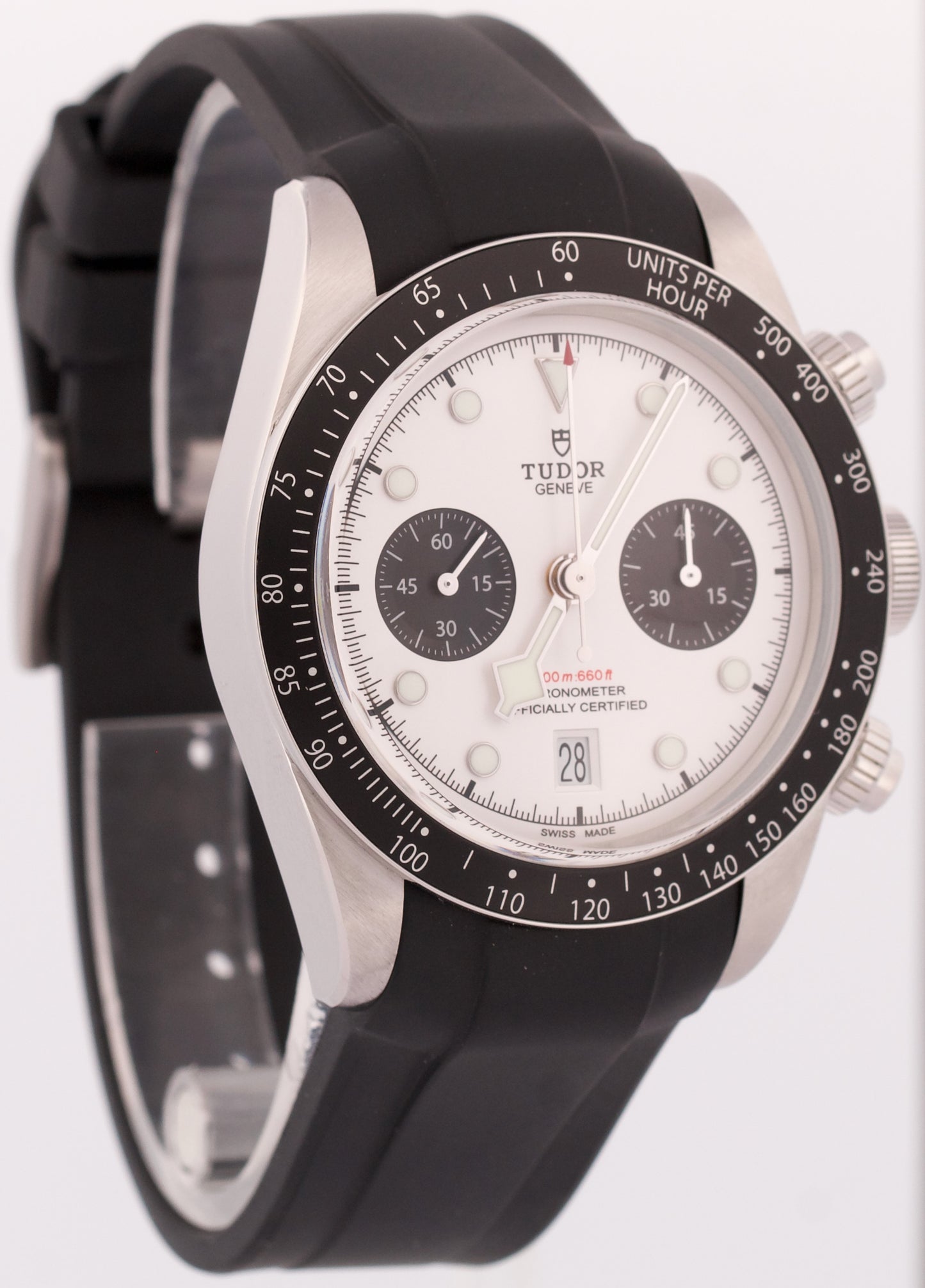 MINT Tudor Black Bay Chrono 41mm PANDA White Stainless Steel Rubber Watch 79360