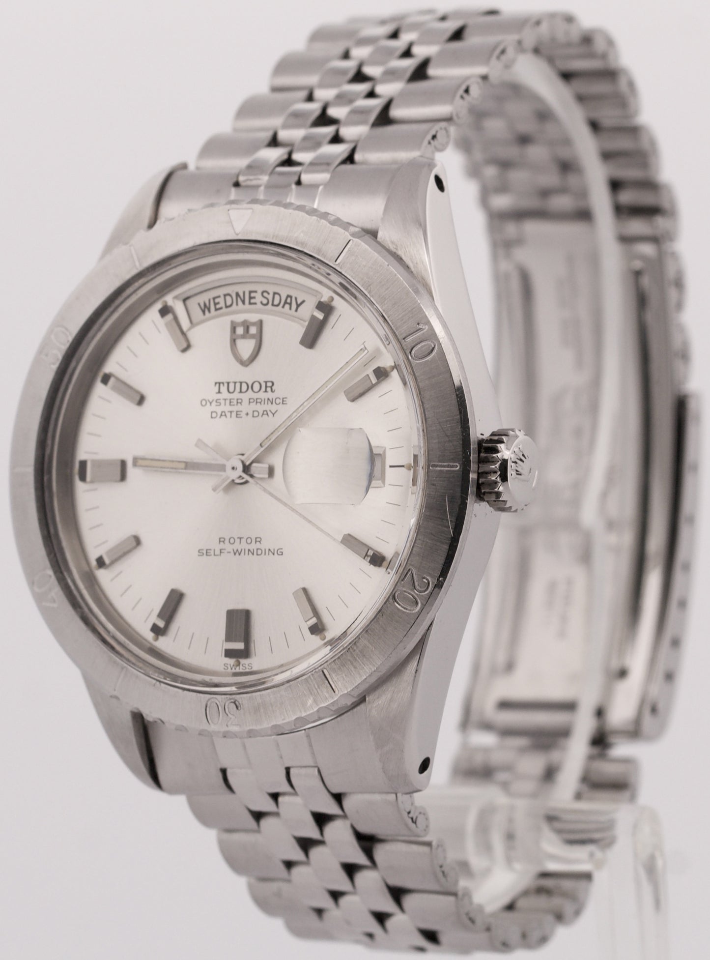 VINTAGE 1969 Tudor Oyster Prince SILVER Date + Day 39mm 7020 Stainless Steel
