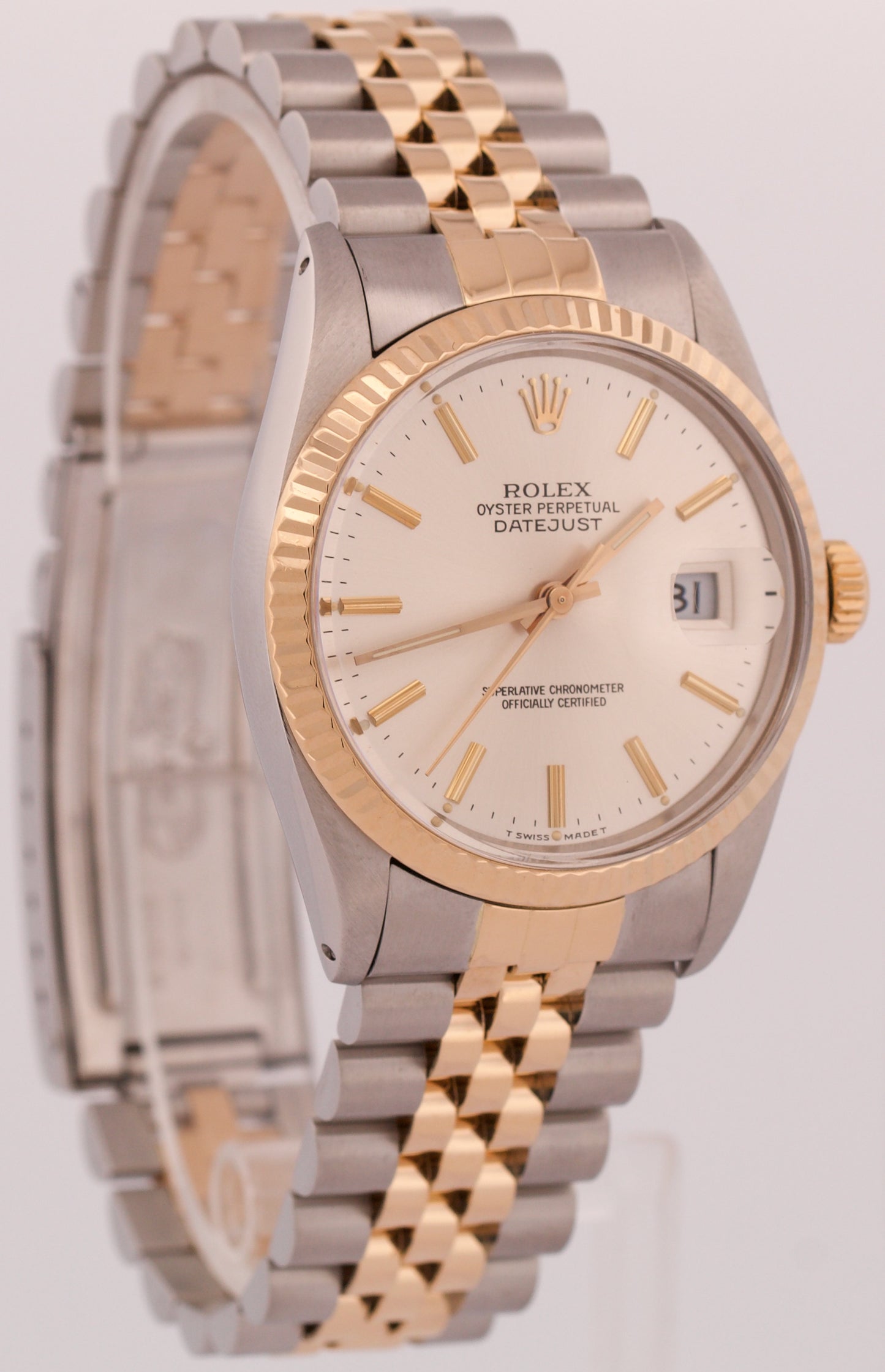 Rolex DateJust 36mm SILVER 18K Gold Two-Tone Stainless Steel JUBILEE 16013 BOX