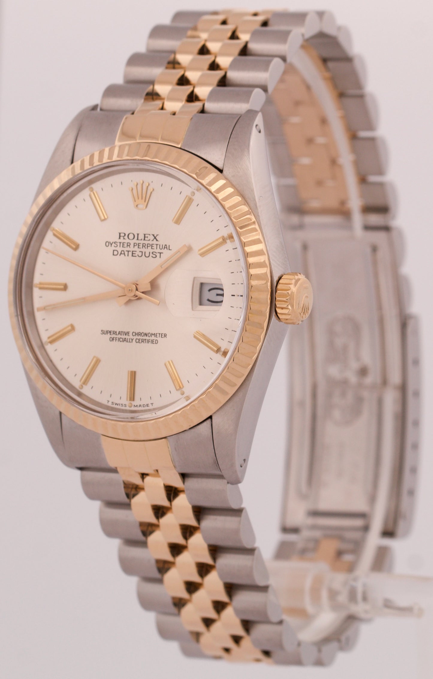 Rolex DateJust 36mm SILVER 18K Gold Two-Tone Stainless Steel JUBILEE 16013 BOX