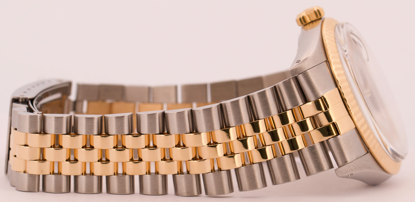 Rolex DateJust 36mm SILVER 18K Gold Two-Tone Stainless Steel JUBILEE 16013 BOX