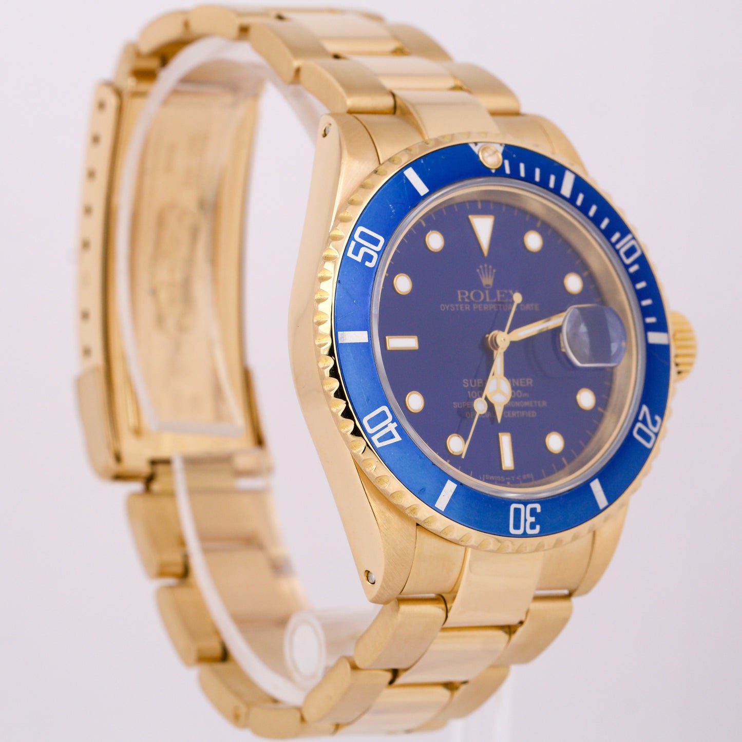Rolex Submariner Date 18K Yellow Gold BLUE 40mm Automatic Oyster Watch 16618 LB