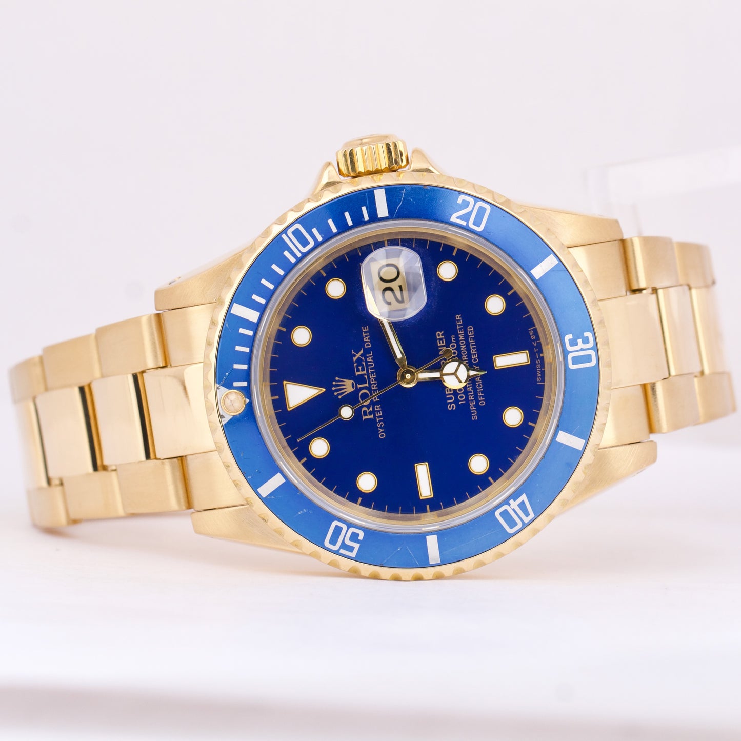 Rolex Submariner Date 18K Yellow Gold BLUE 40mm Automatic Oyster Watch 16618 LB