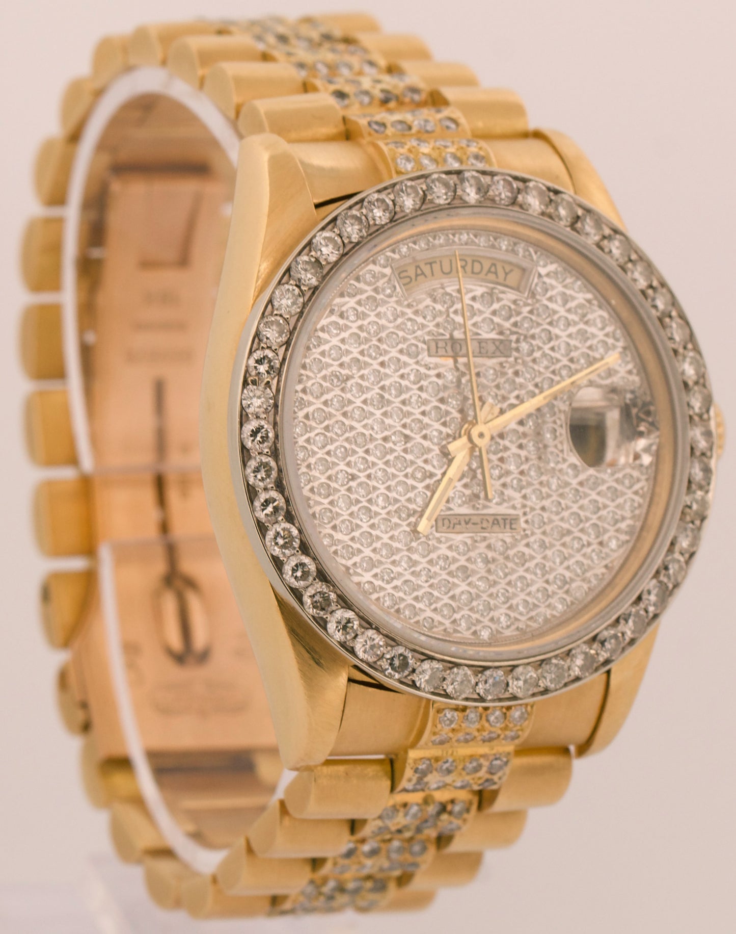 VINTAGE Rolex Day-Date President 36mm DIAMOND PAVE 18K Yellow Gold Watch 18038