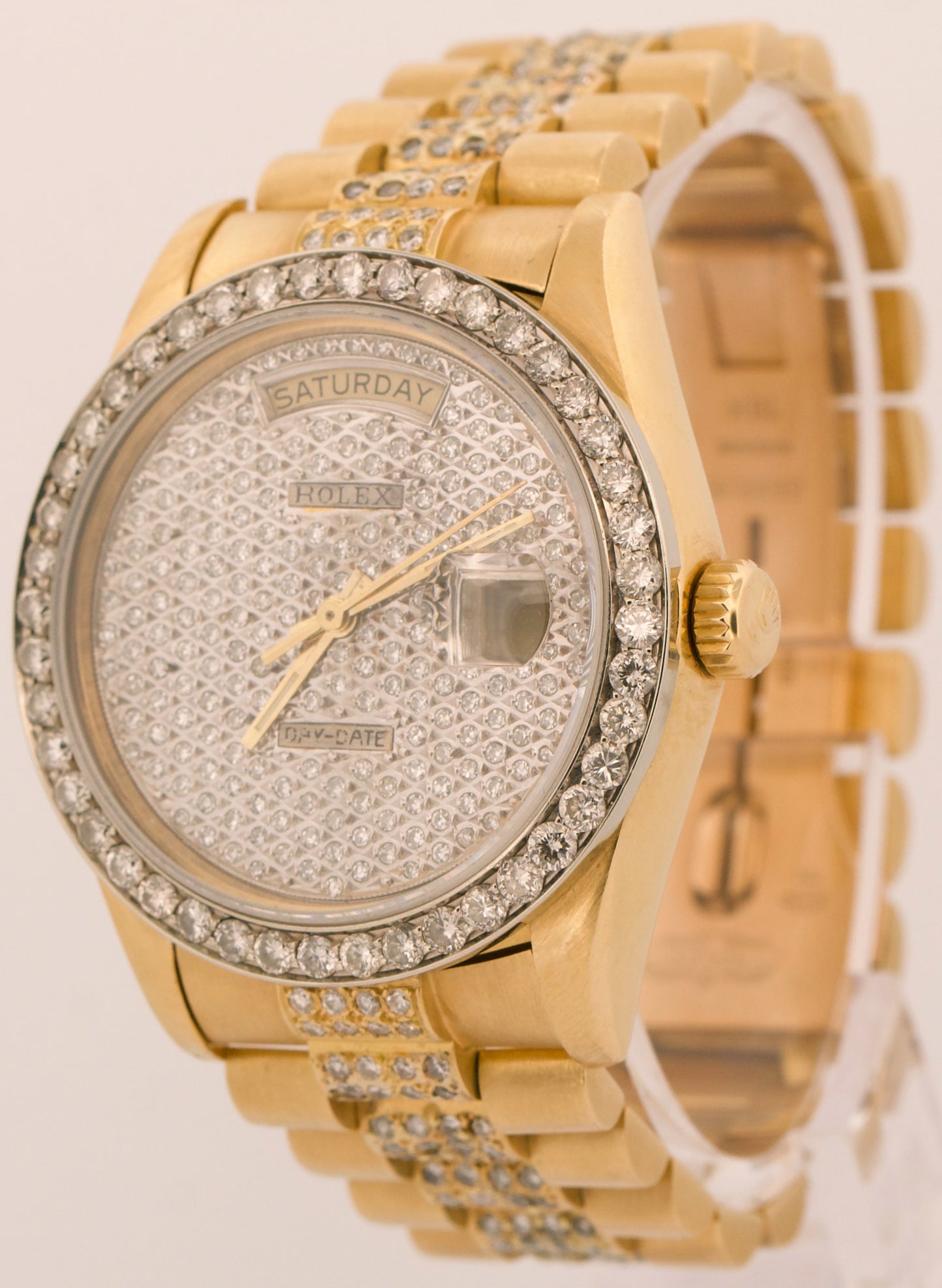 VINTAGE Rolex Day-Date President 36mm DIAMOND PAVE 18K Yellow Gold Watch 18038