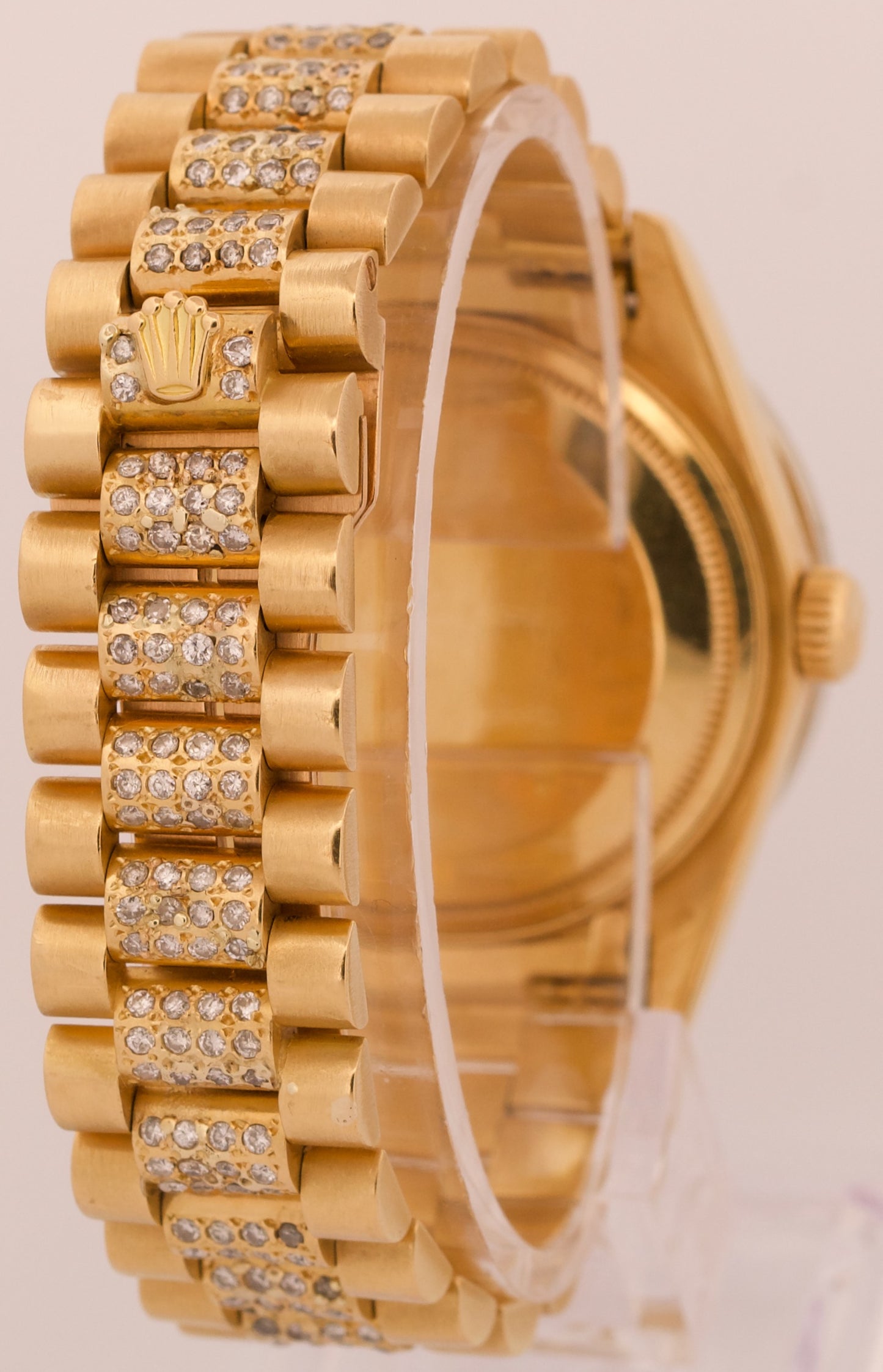 VINTAGE Rolex Day-Date President 36mm DIAMOND PAVE 18K Yellow Gold Watch 18038