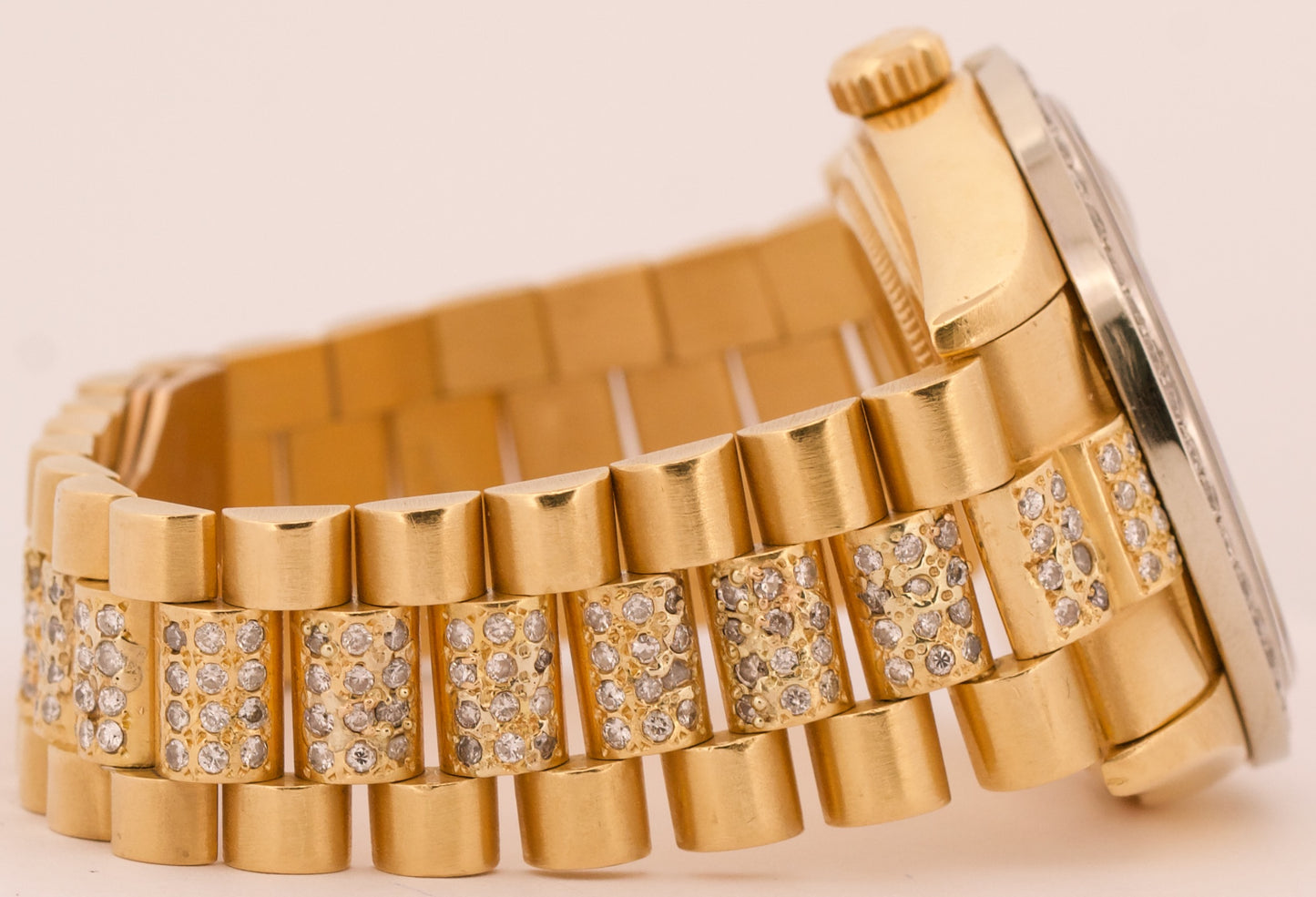 VINTAGE Rolex Day-Date President 36mm DIAMOND PAVE 18K Yellow Gold Watch 18038