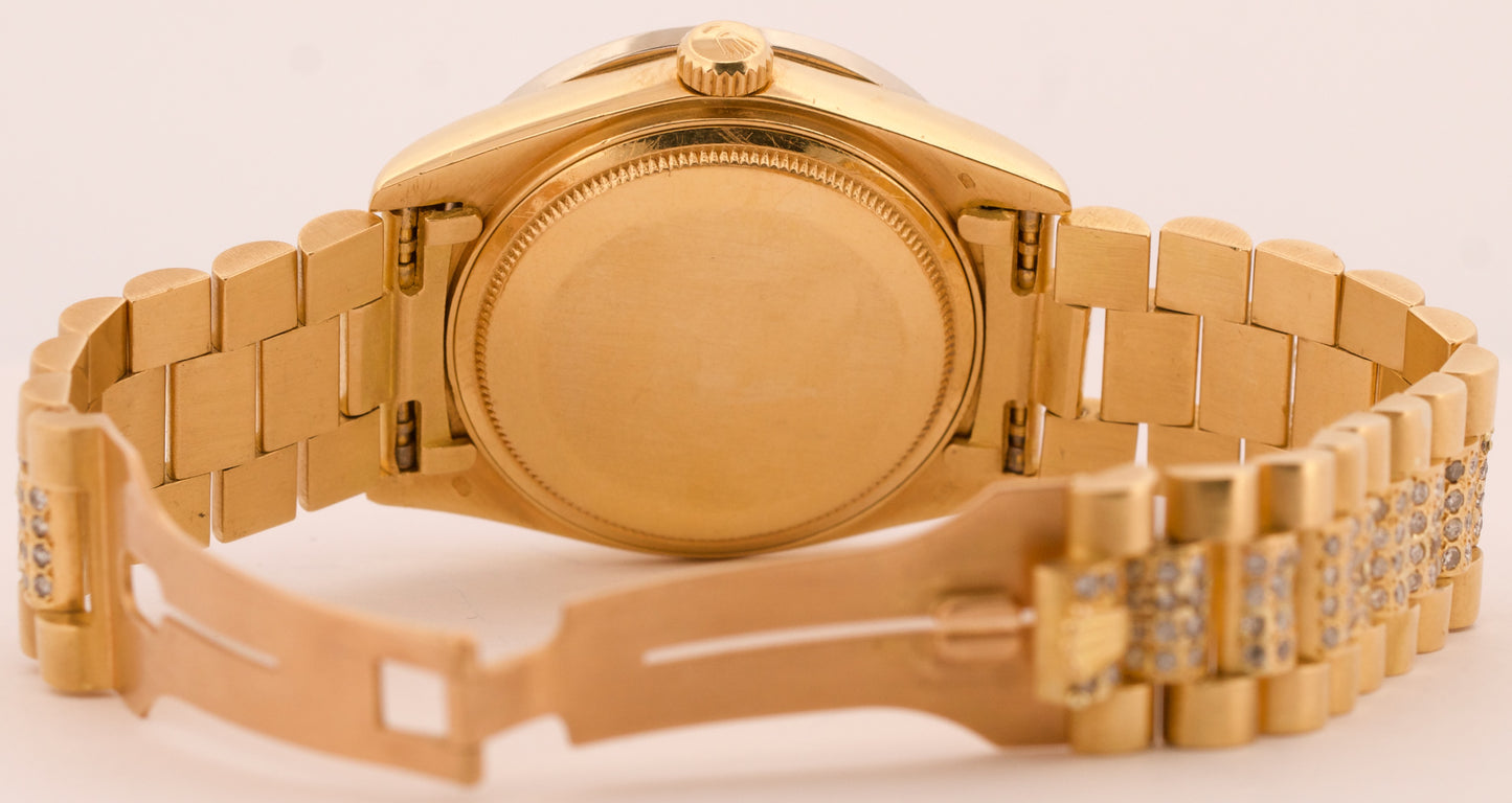 VINTAGE Rolex Day-Date President 36mm DIAMOND PAVE 18K Yellow Gold Watch 18038