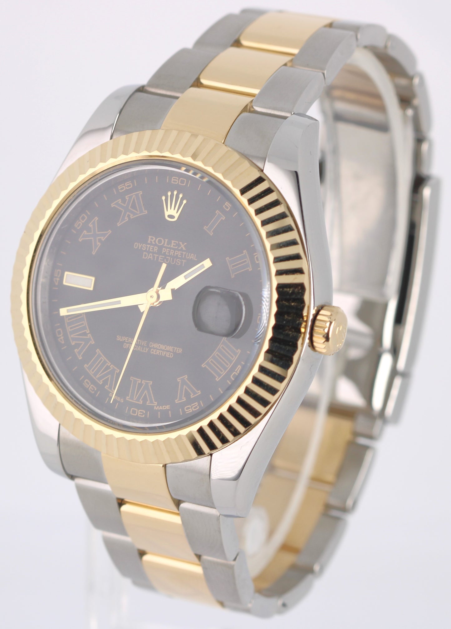Rolex DateJust II Two-Tone 18K Yellow Gold Steel Black Roman 41mm 116333 Watch