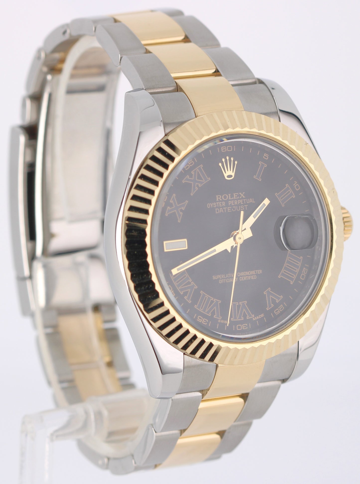 Rolex DateJust II Two-Tone 18K Yellow Gold Steel Black Roman 41mm 116333 Watch