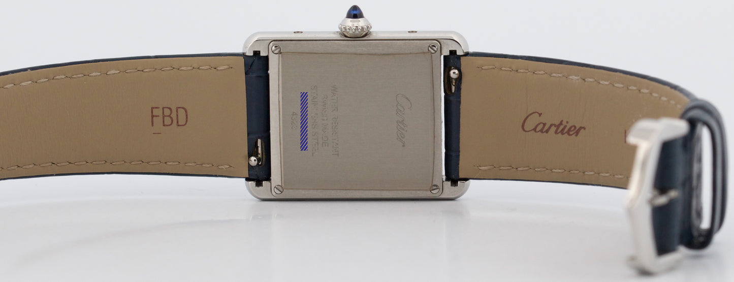 PAPERS Cartier Tank Must Large BLUE Quartz 33mm Steel Watch 4323 / WSTA0055 BOX