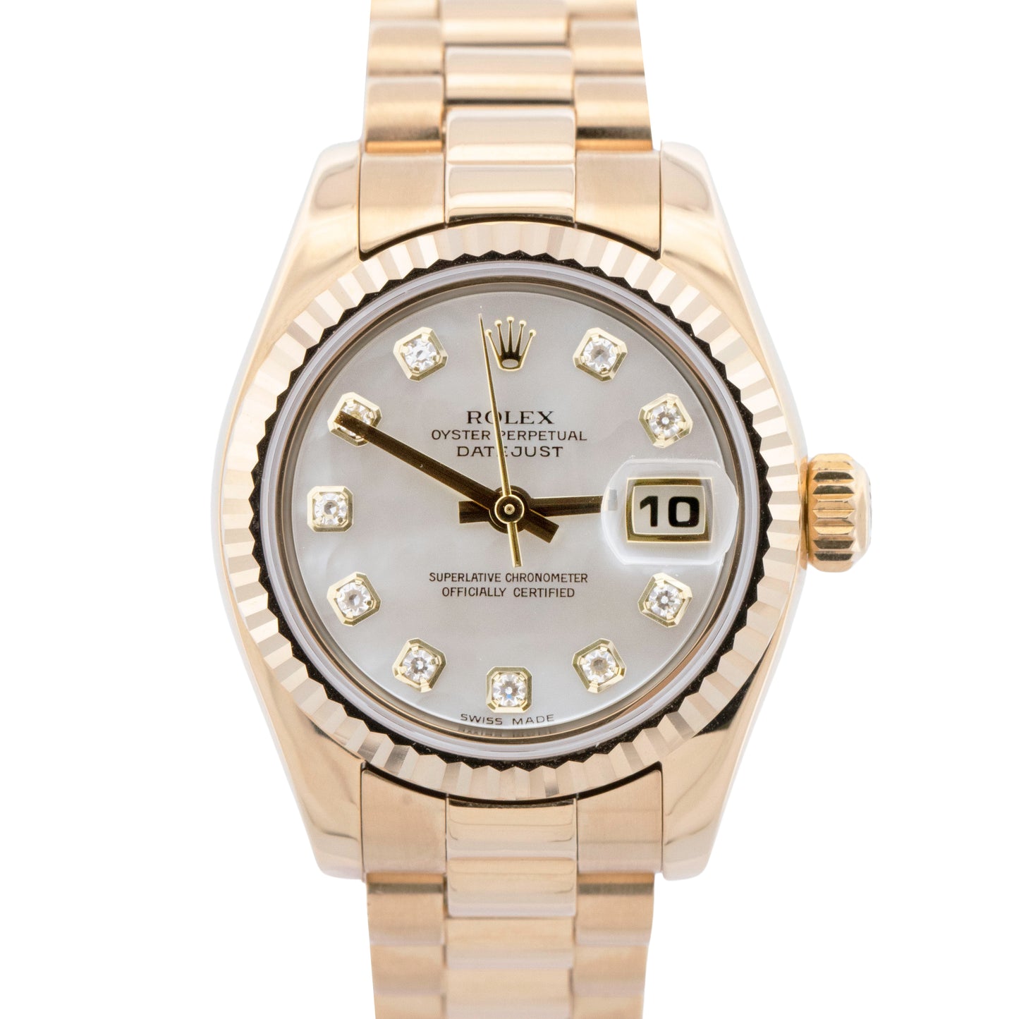 MINT PAPERS Rolex DateJust President MOP DIAMOND 26mm 18K Yellow Gold 179178 BOX