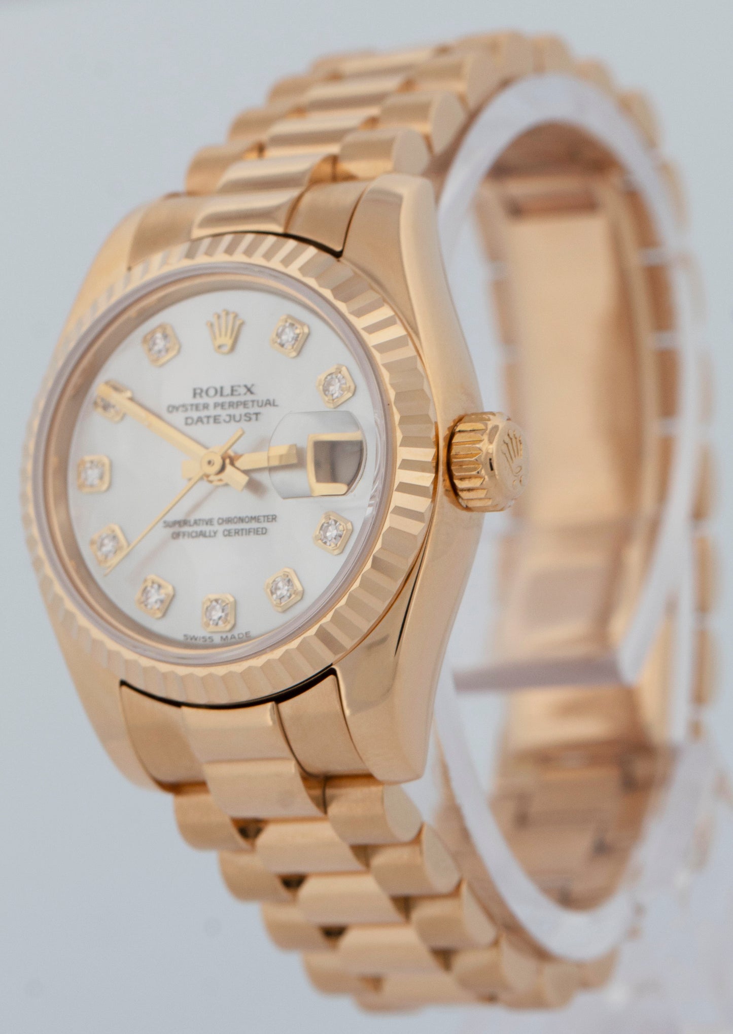 MINT PAPERS Rolex DateJust President MOP DIAMOND 26mm 18K Yellow Gold 179178 BOX