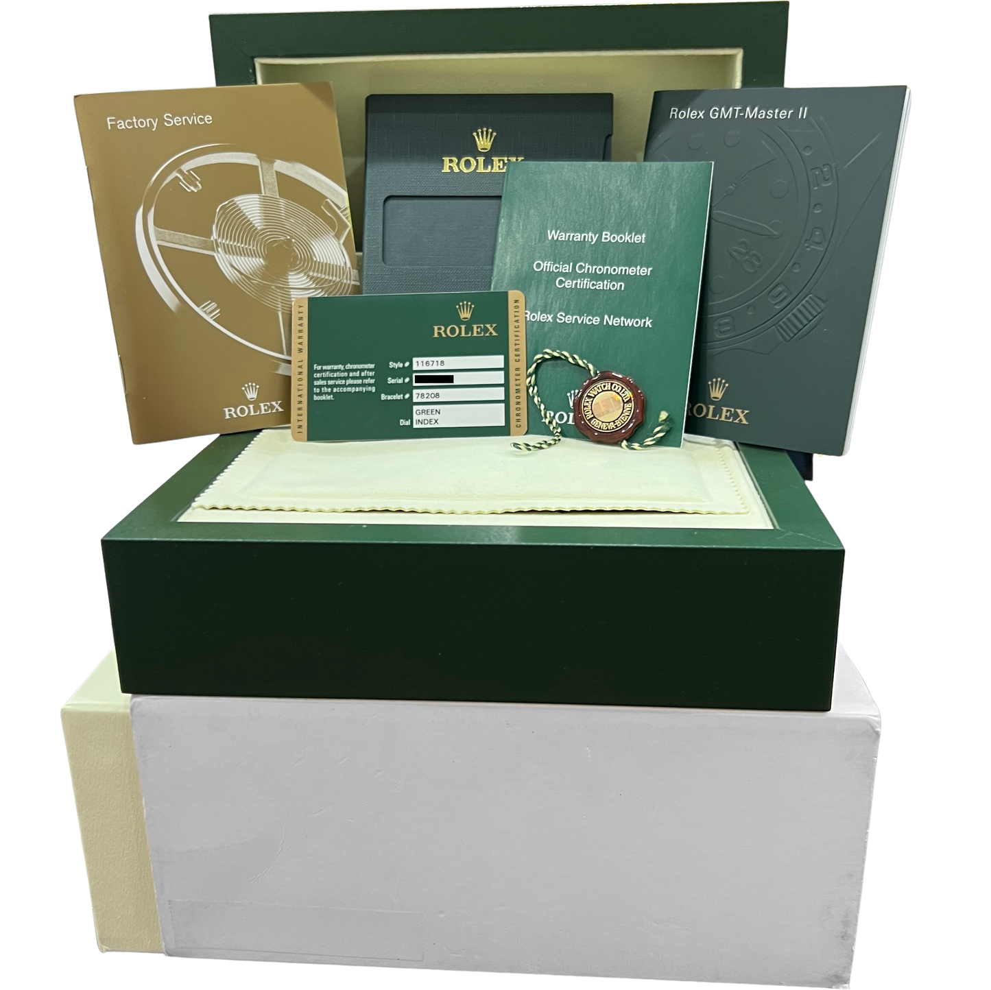 UNPOLISHED PAPERS Rolex GMT-Master II GREEN 18K Yellow Gold 40mm 116718 BOX