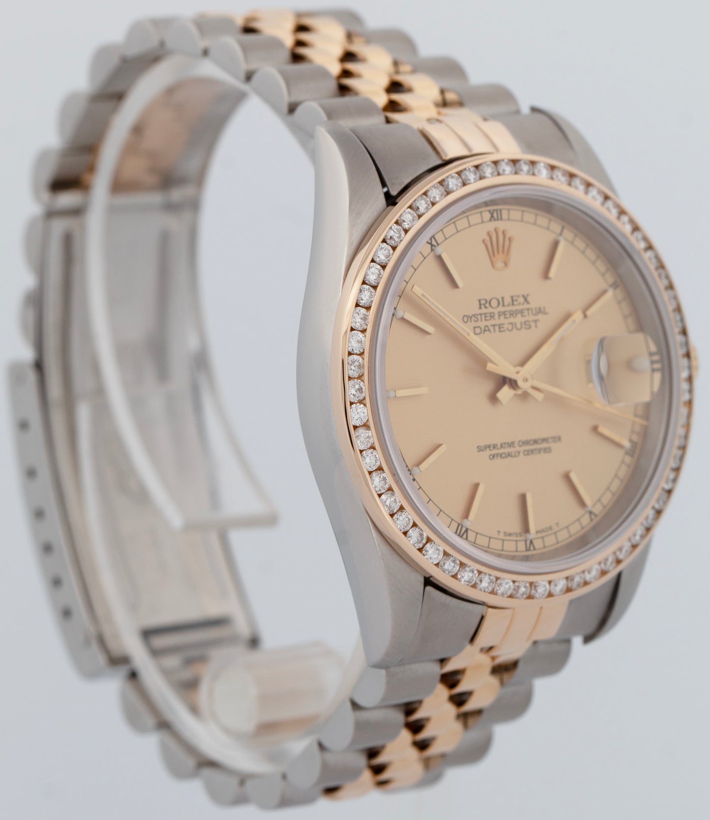 Rolex DateJust 36mm Champagne DIAMOND Bezel 18K Gold JUBILEE Steel Watch 16233