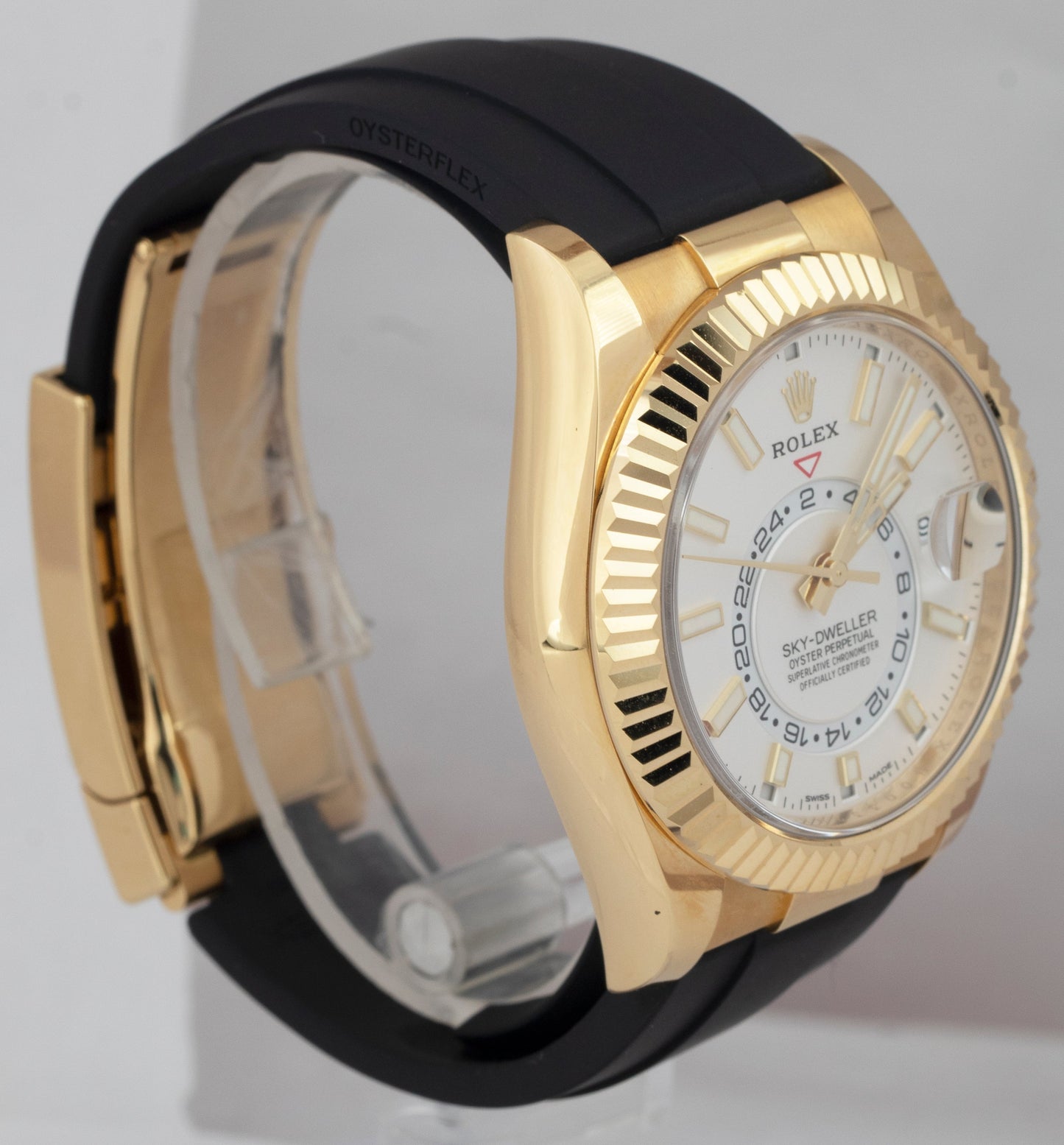 2021 Rolex Sky-Dweller 18K Gold Yellow Oysterflex INTENSE WHITE 42mm 326238 B+P