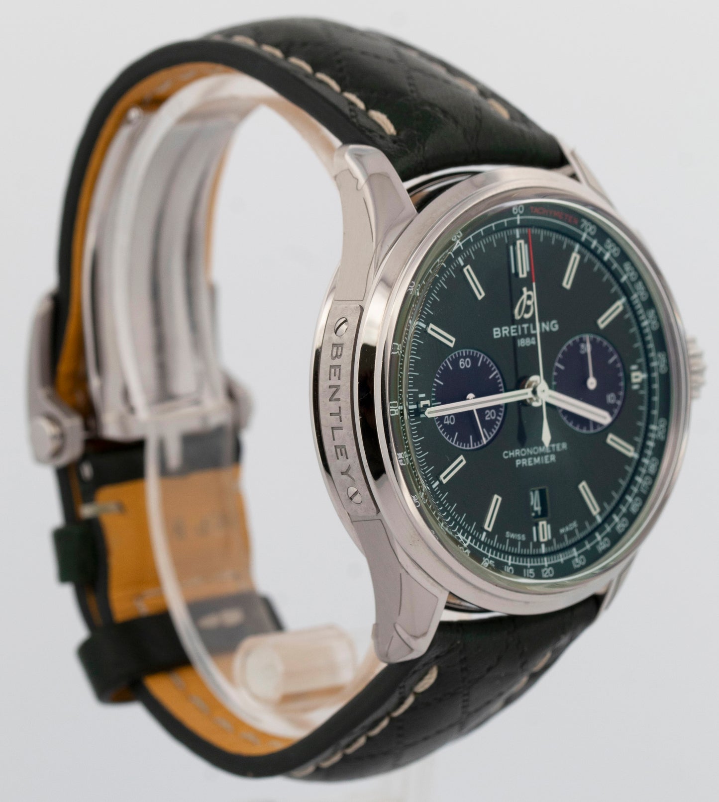 PAPERS Breitling Premier B01 42mm Stainless Steel Green Date Watch AB0118 BOX