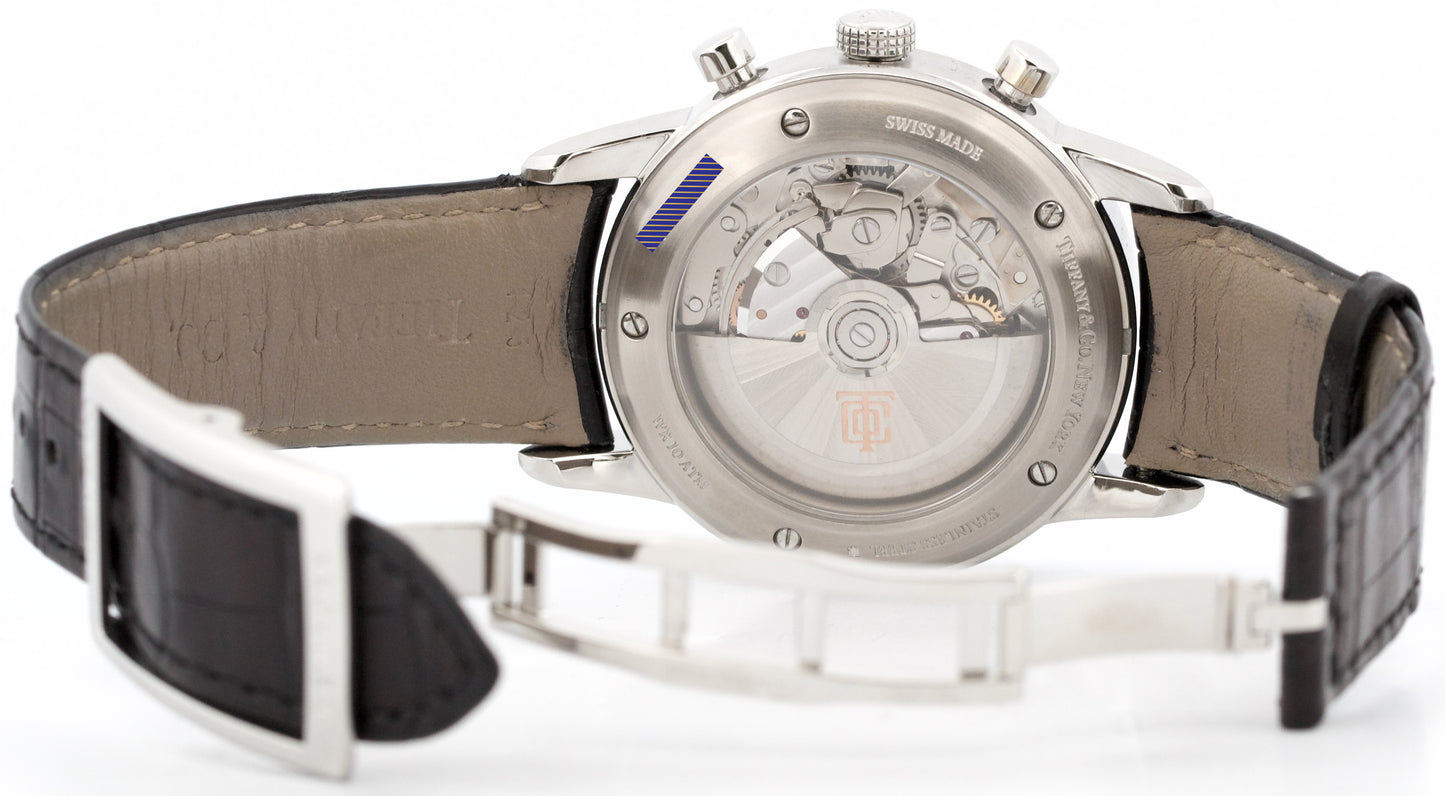 PAPERS Tiffany & Co. Chronograph SILVER Automatic Leather 42mm 33668845 BOX