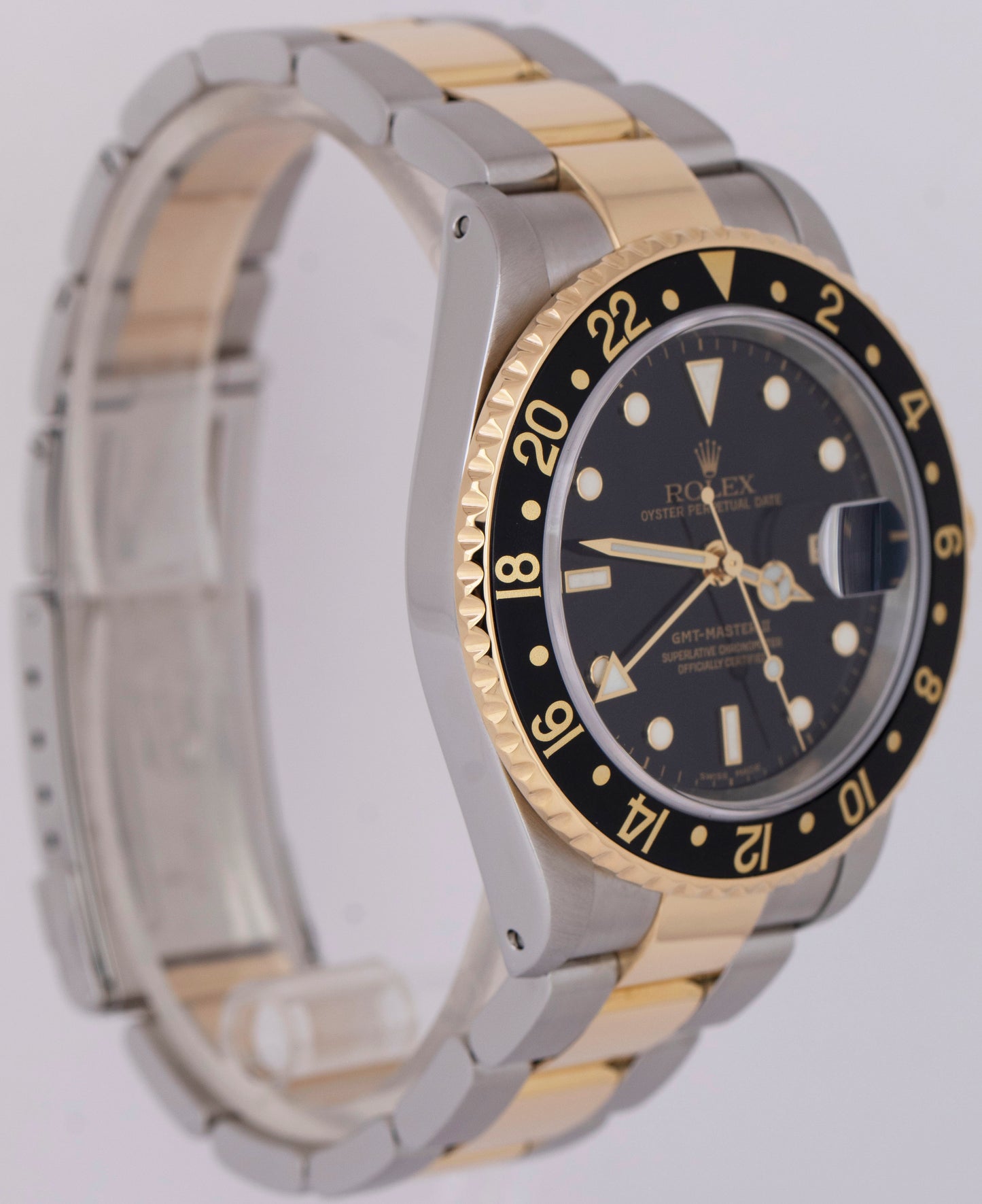 PAPERS Rolex GMT-Master II Two-Tone 18K Yellow Gold Black Steel 40mm 16713 B+P