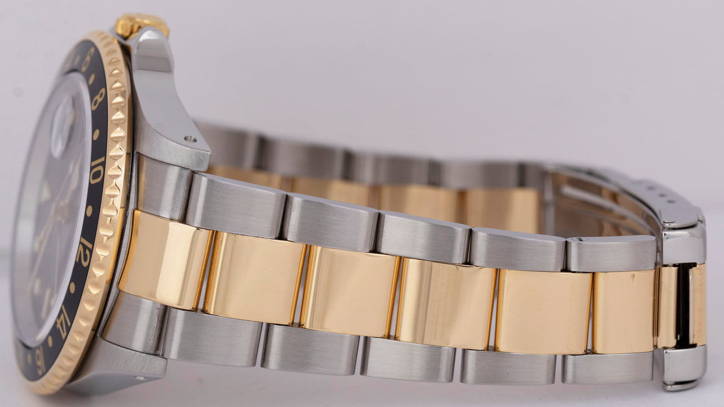 PAPERS Rolex GMT-Master II Two-Tone 18K Yellow Gold Black Steel 40mm 16713 B+P
