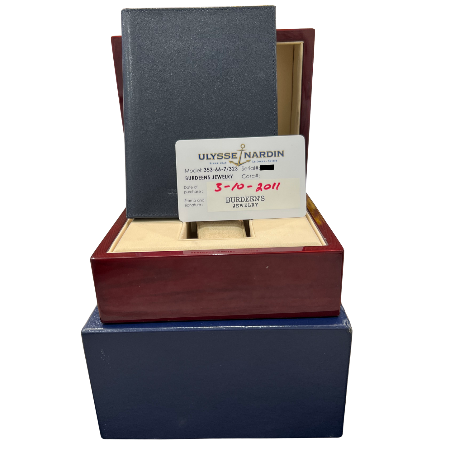 Papers Ulysse Nardin Maxi Marine Chronograph Blue 41mm 353-66-7/323 Watch BOX