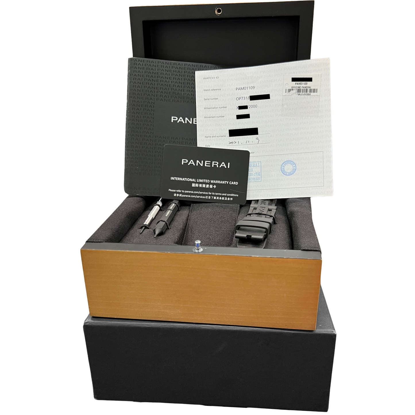 PAPERS Panerai PAM 1109 Luminor Black Chronograph Automatic 44mm PAM01109 BOX