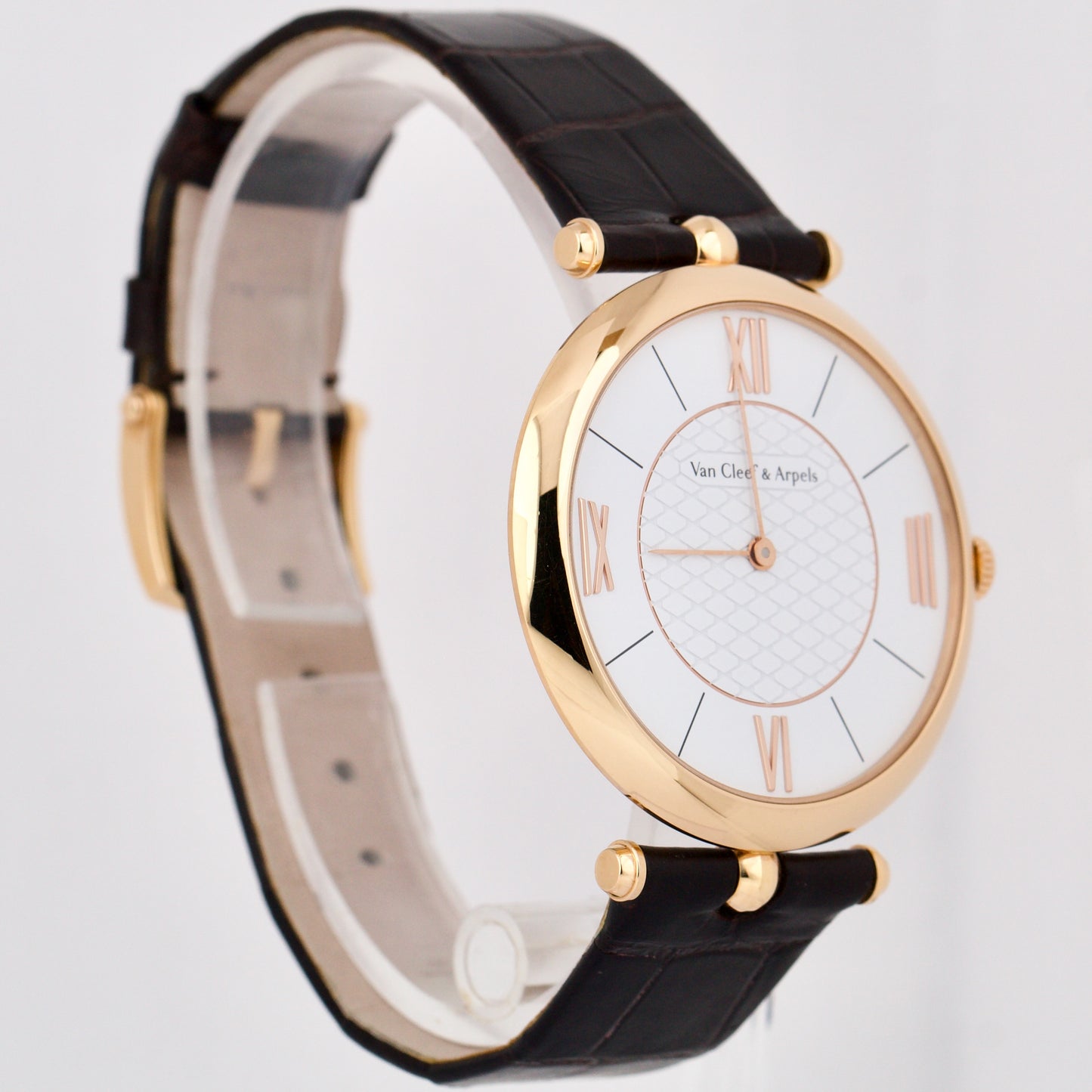 Van Cleef & Arpels Pierre 18K Rose Gold Leather White Honeycomb 38mm VCARO3GK00