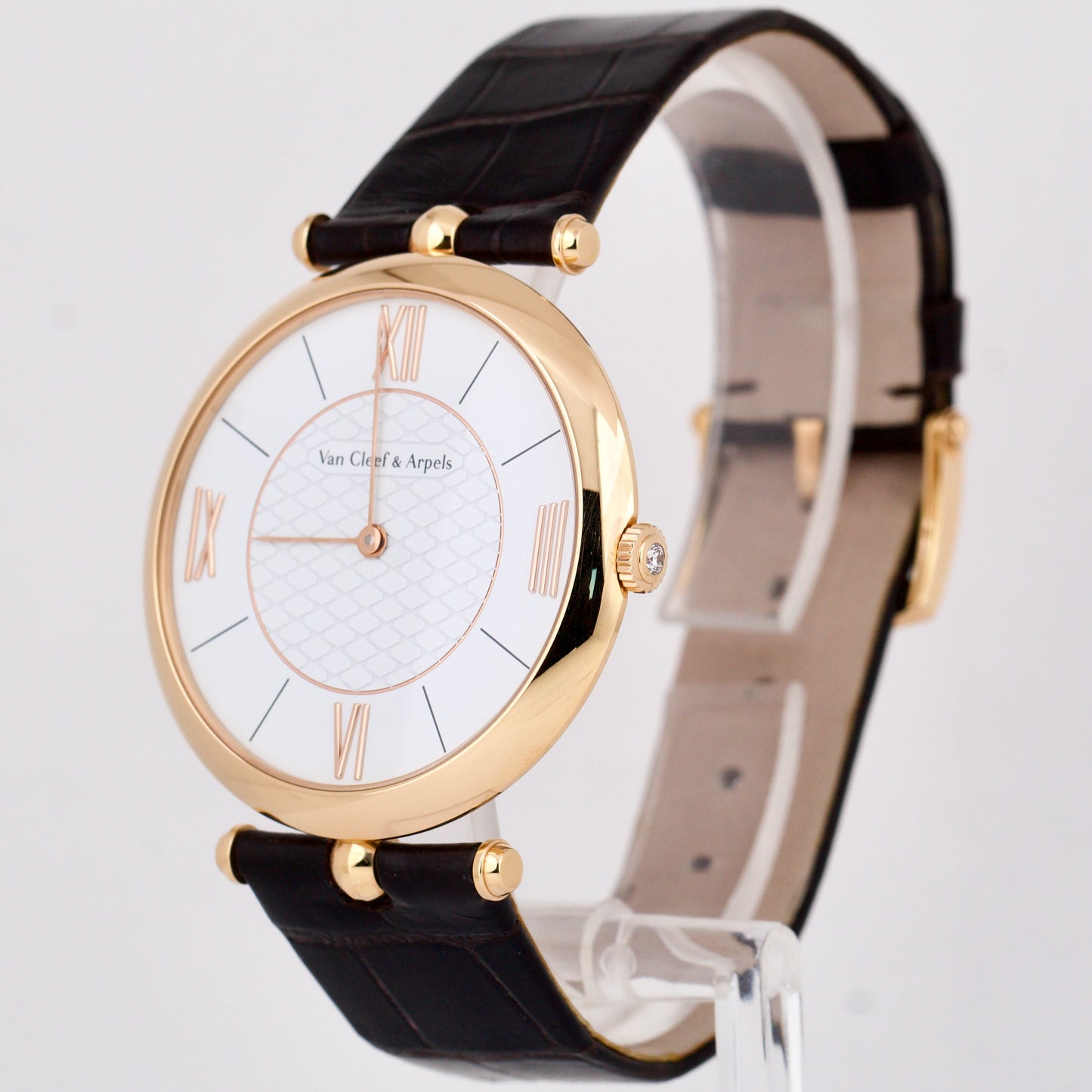 Van Cleef & Arpels Pierre 18K Rose Gold Leather White Honeycomb 38mm VCARO3GK00