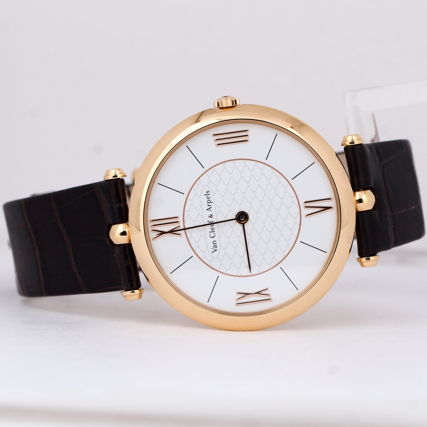 Van Cleef & Arpels Pierre 18K Rose Gold Leather White Honeycomb 38mm VCARO3GK00