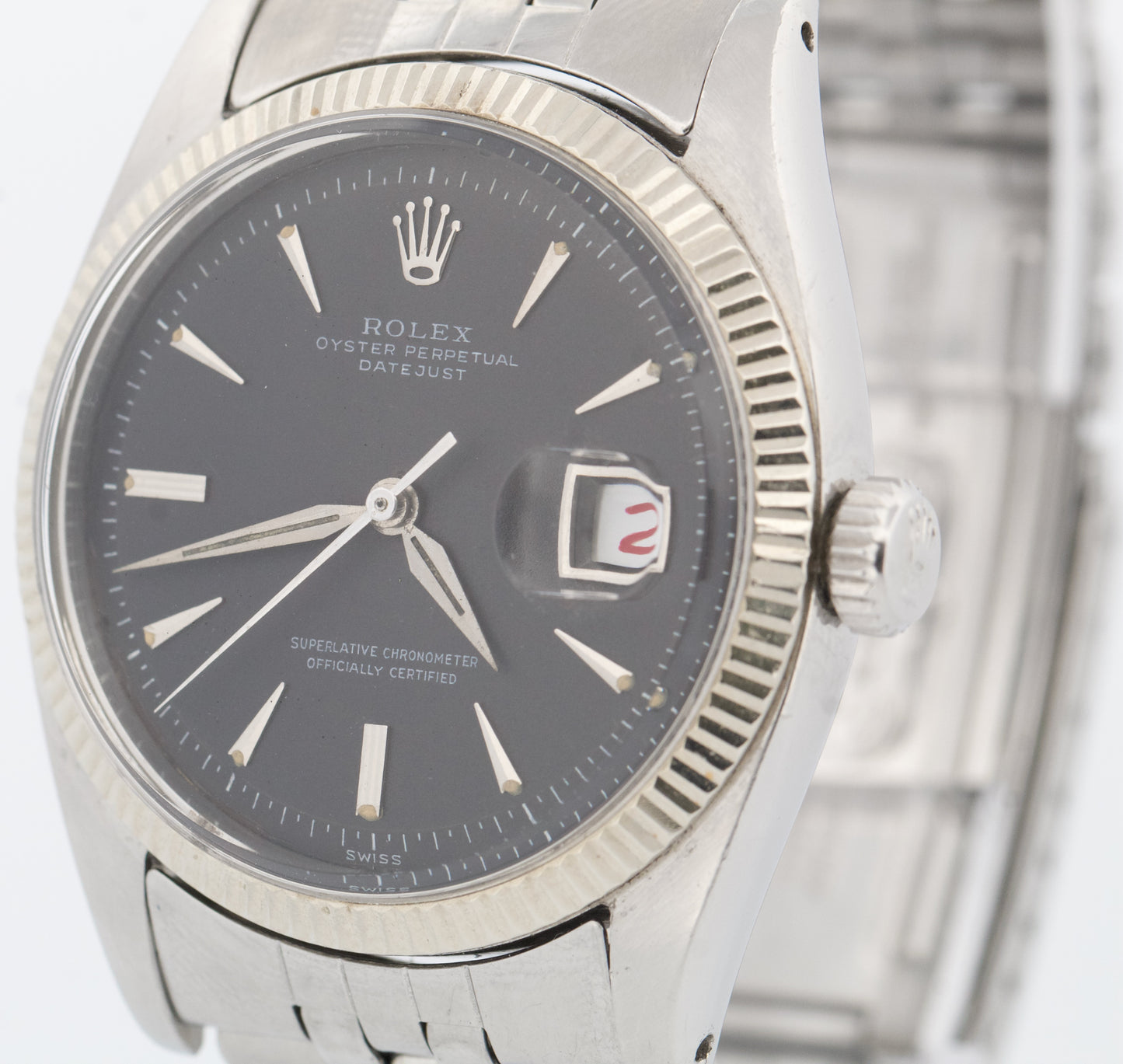 VINTAGE 1946 Rolex DateJust 36mm Black RED ROULETTE 14K Steel JUBILEE Watch 6605