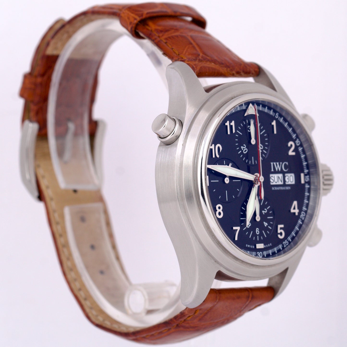 IWC Pilot Spitfire Doppelchronograph IW3713 Stainless Leather 3713 42mm Watch