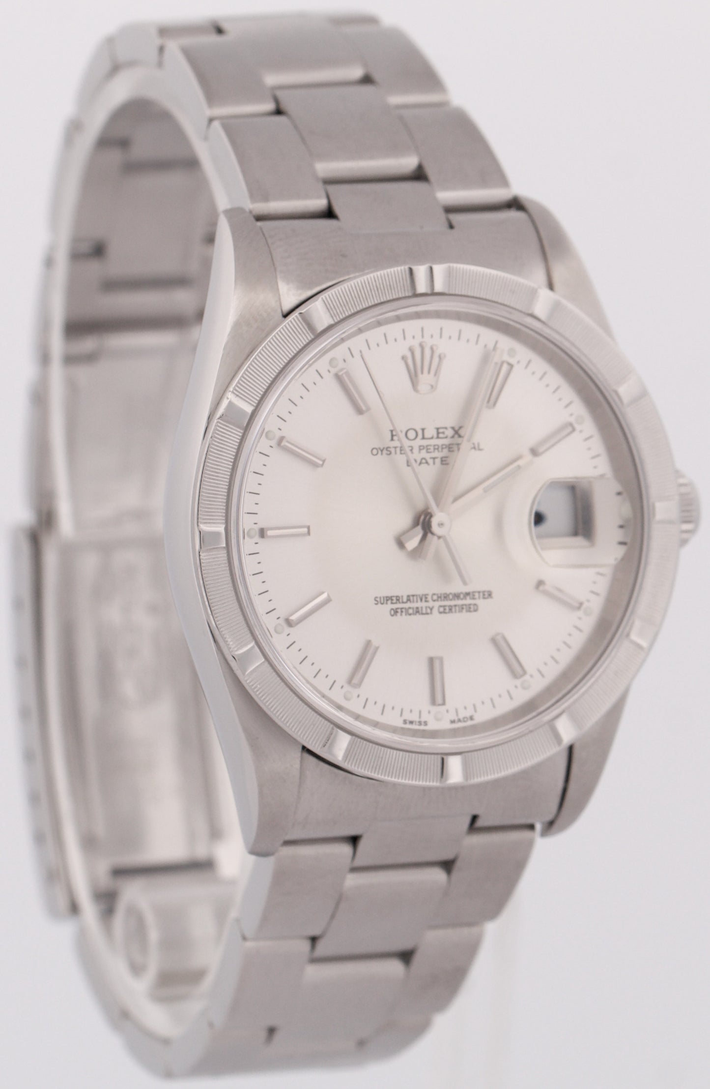 Rolex Oyster Perpetual Date 34mm SILVER Stainless Steel Oyster NO-HOLES 15210
