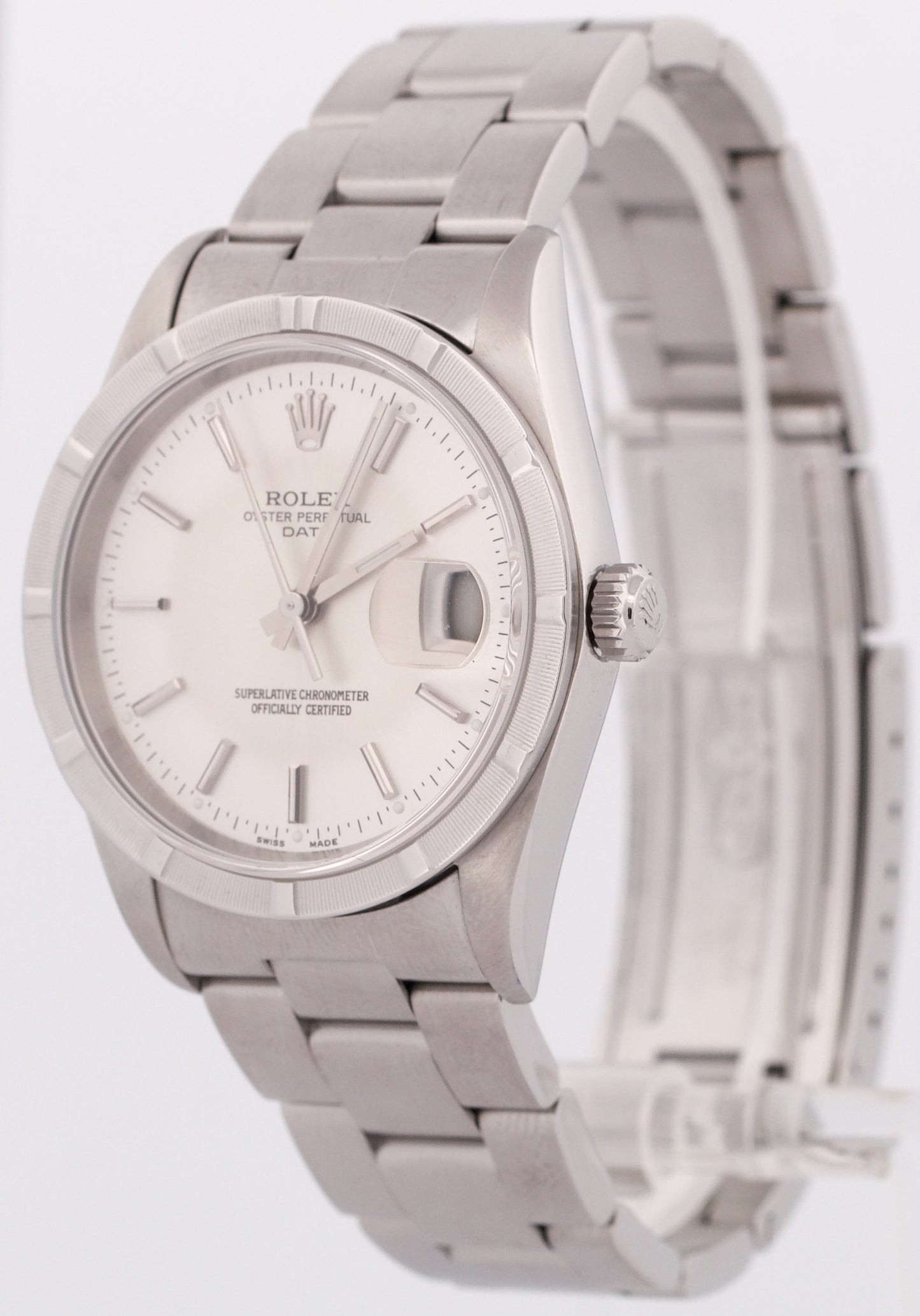 Rolex Oyster Perpetual Date 34mm SILVER Stainless Steel Oyster NO-HOLES 15210