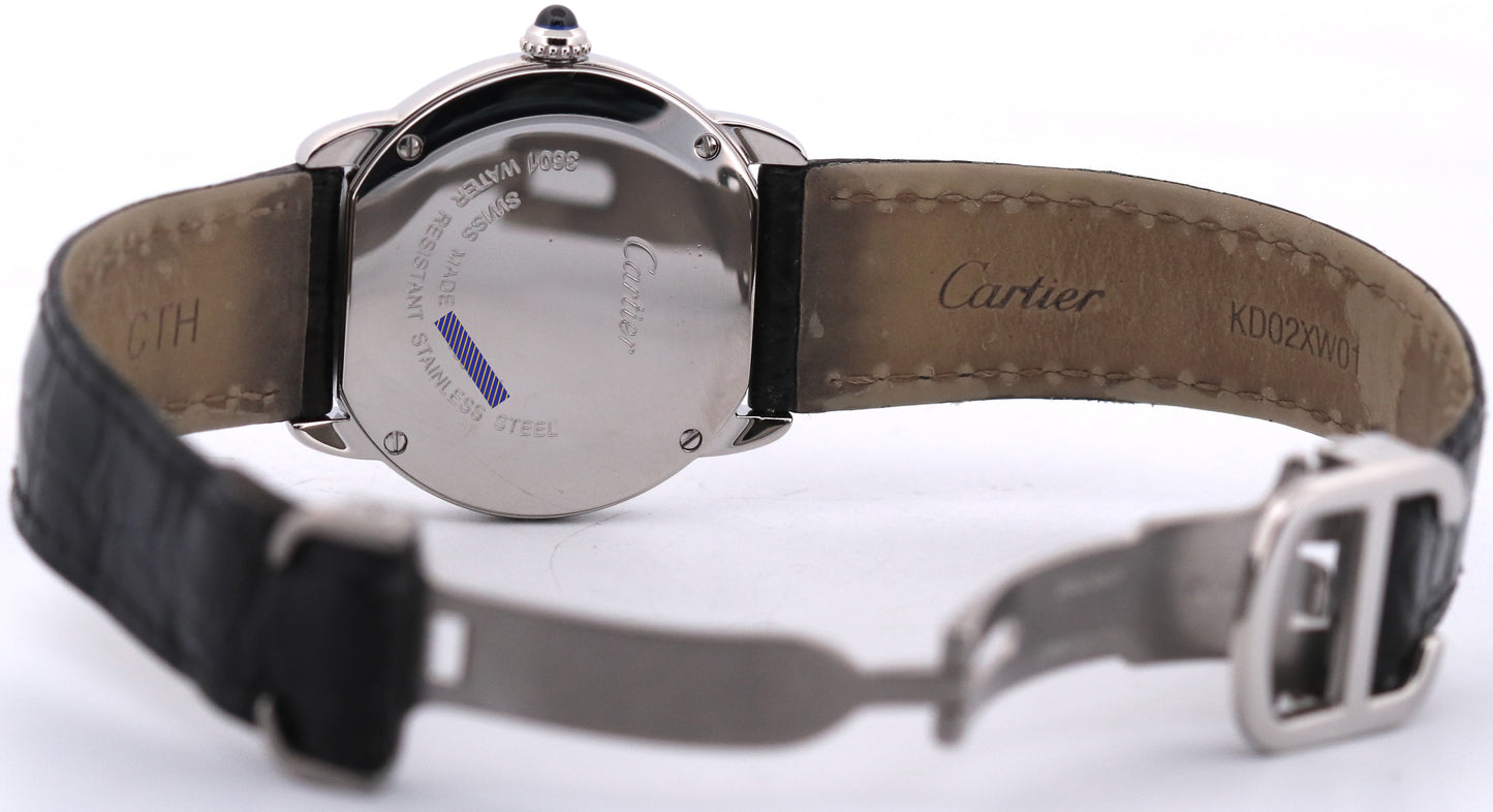 2017 PAPERS Cartier Ronde Solo 29mm SILVER Quartz Leather 3601 W6700155 BOX