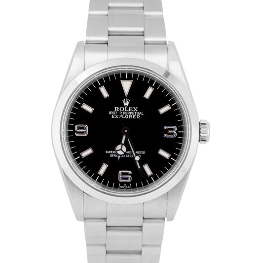 UNPOLISHED Rolex Explorer I Black 36mm 3-6-9 SWISS ONLY Dial Steel Watch 14270
